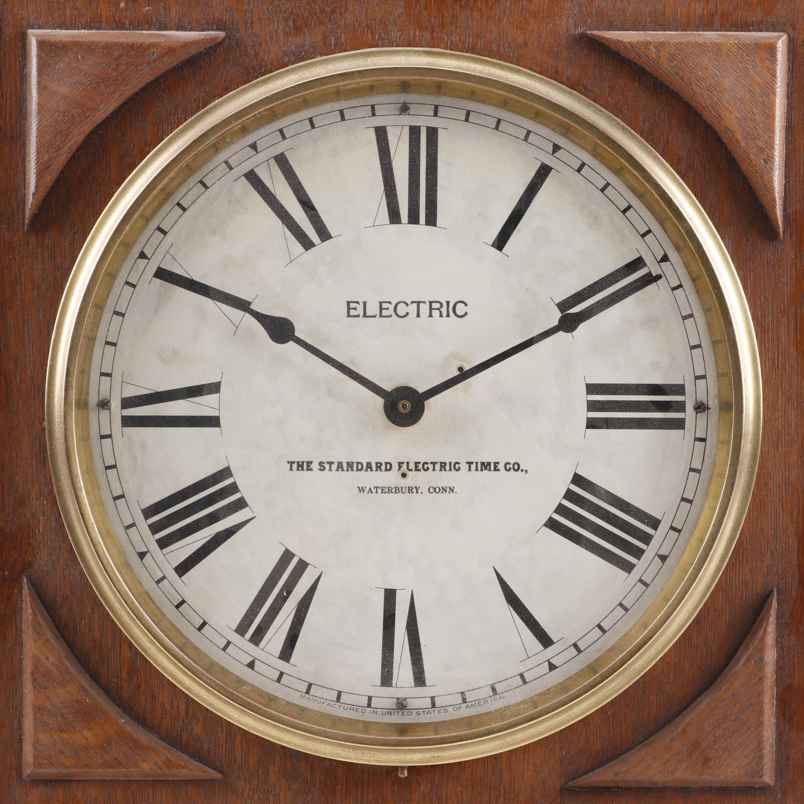 Converted Standard Electric Time Co. Oak School Wall Clock