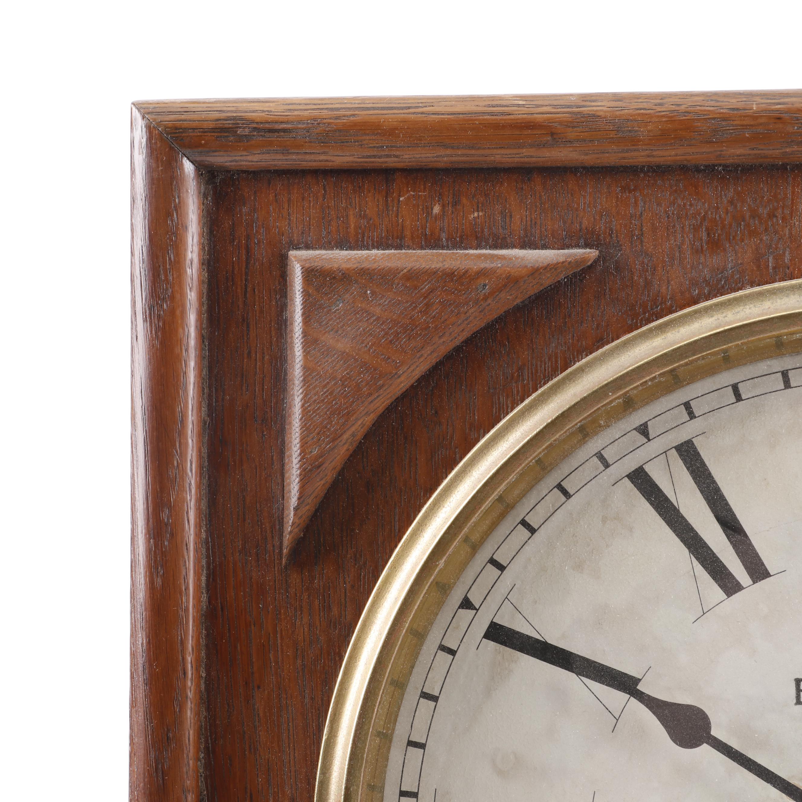 Converted Standard Electric Time Co. Oak School Wall Clock