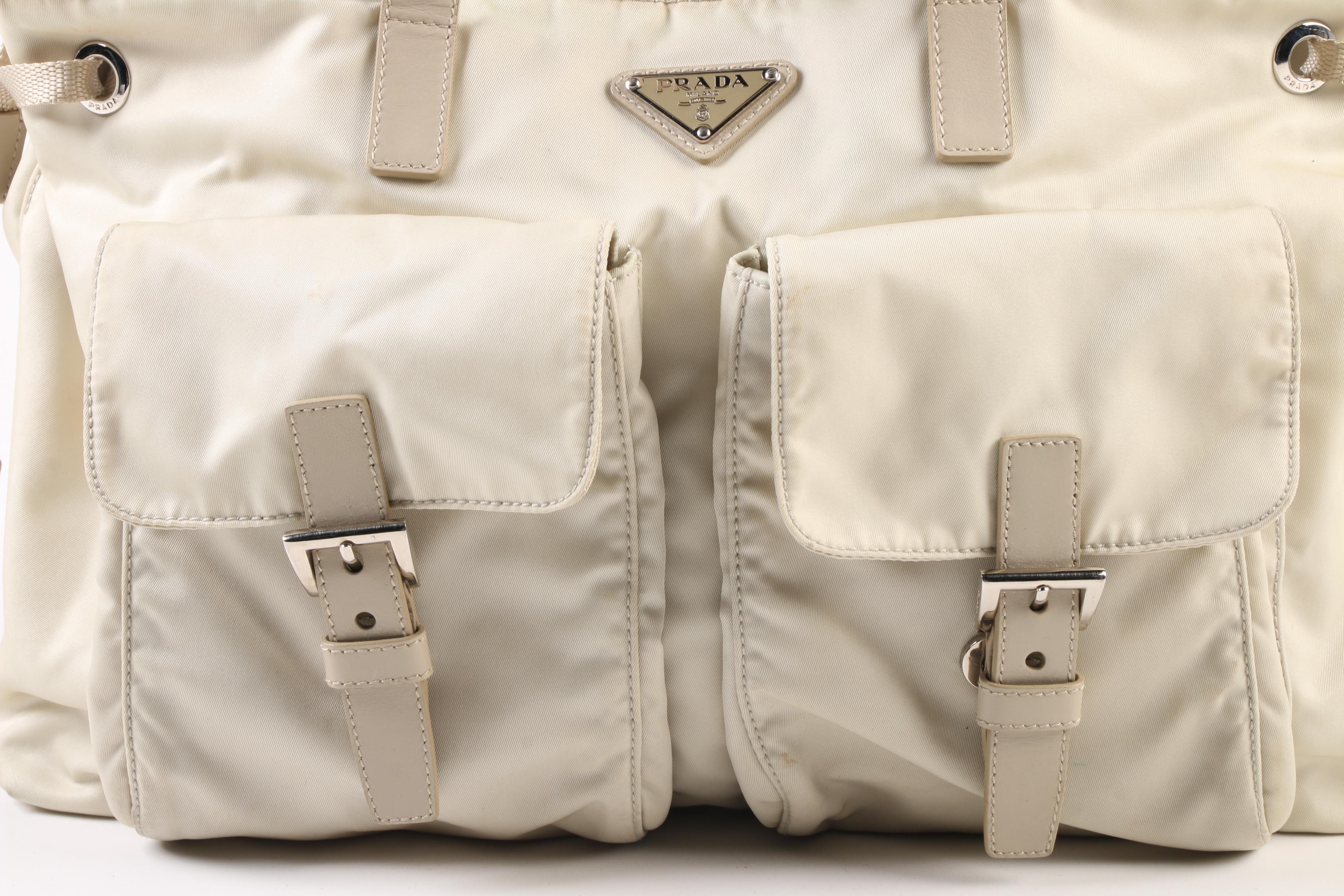 Prada Side-Cinch Two-Tone Shoulder Bag in Nylon and Leather