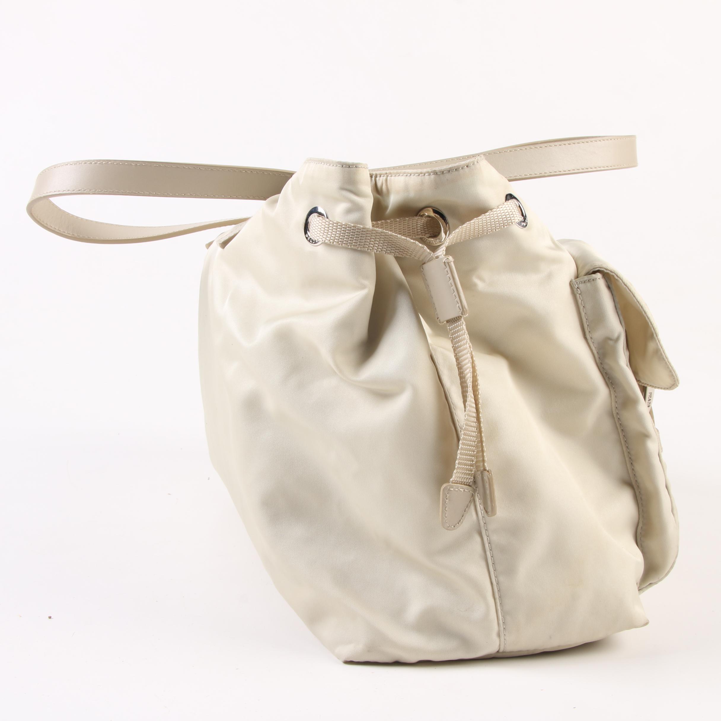 Prada Side-Cinch Two-Tone Shoulder Bag in Nylon and Leather