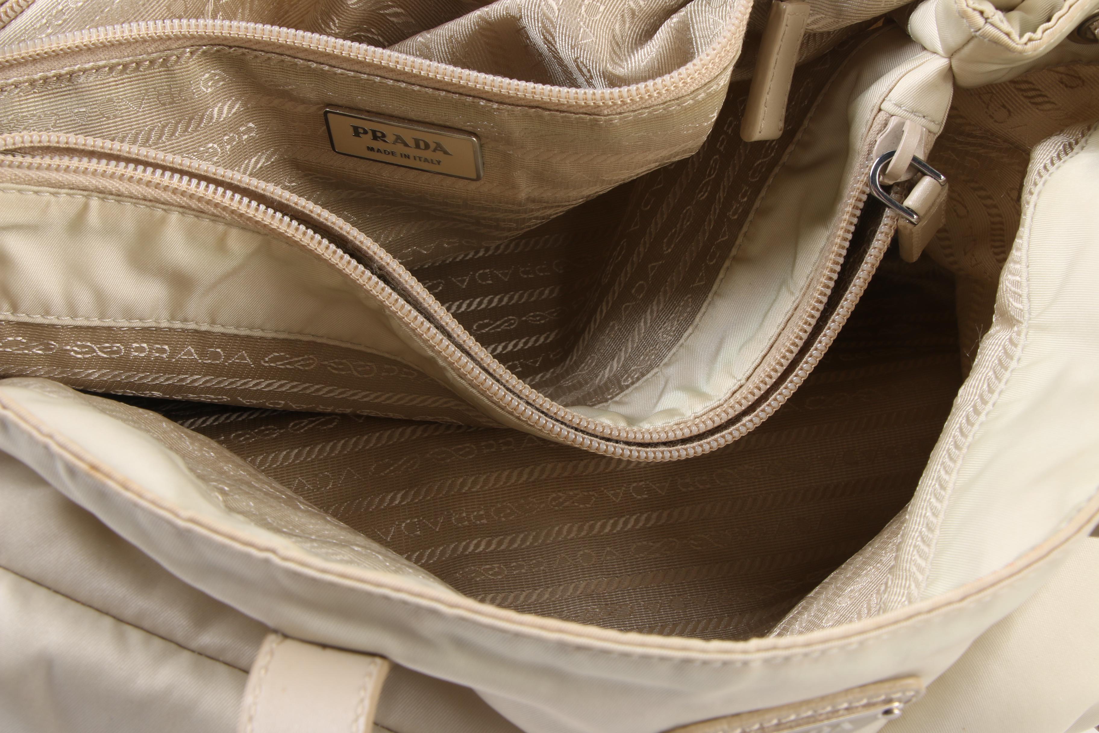 Prada Side-Cinch Two-Tone Shoulder Bag in Nylon and Leather