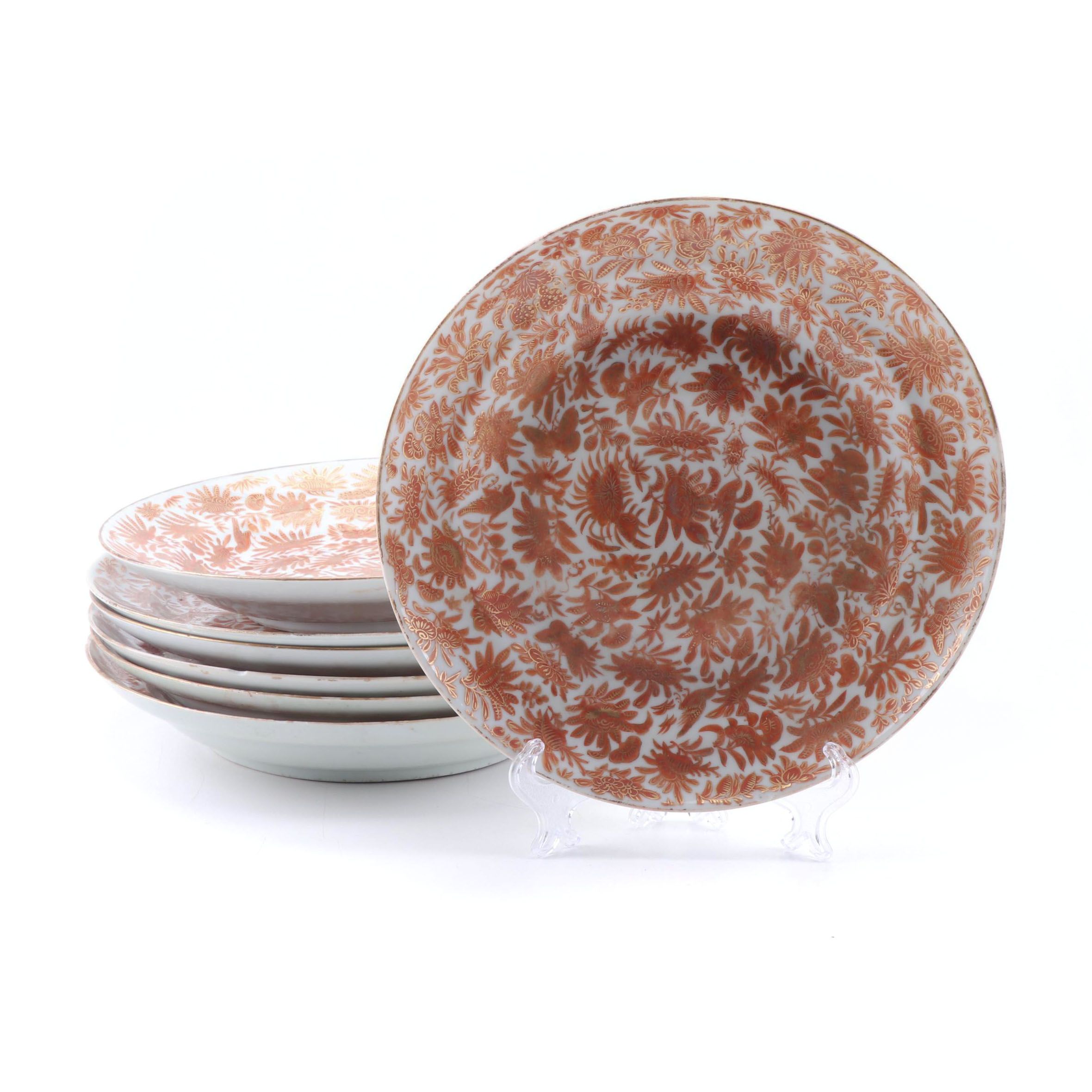 Chinese Qing Dynasty Iron Red Porcelain Plates, 19th Century