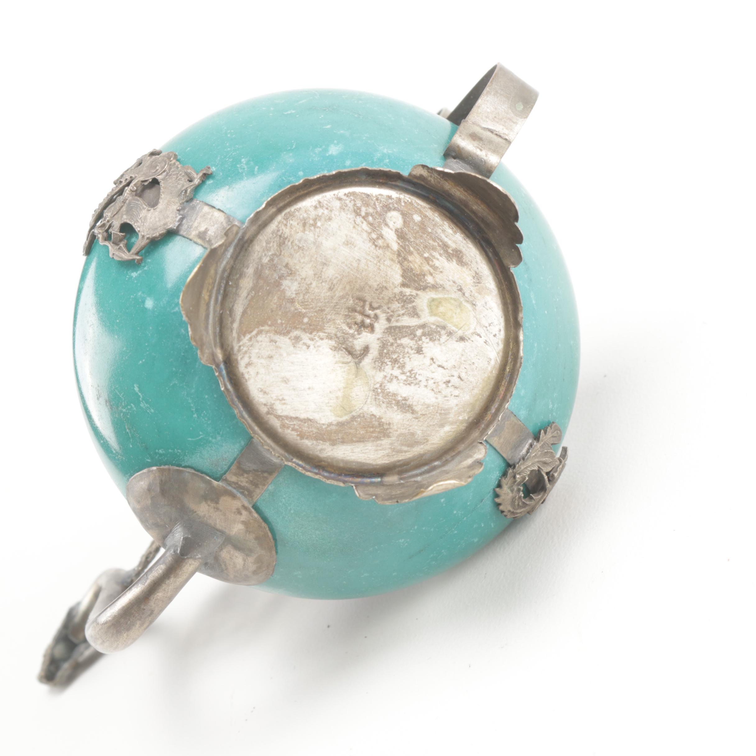 Sino-Tibetan Metal and Cloisonné Monkey Lid Teapot