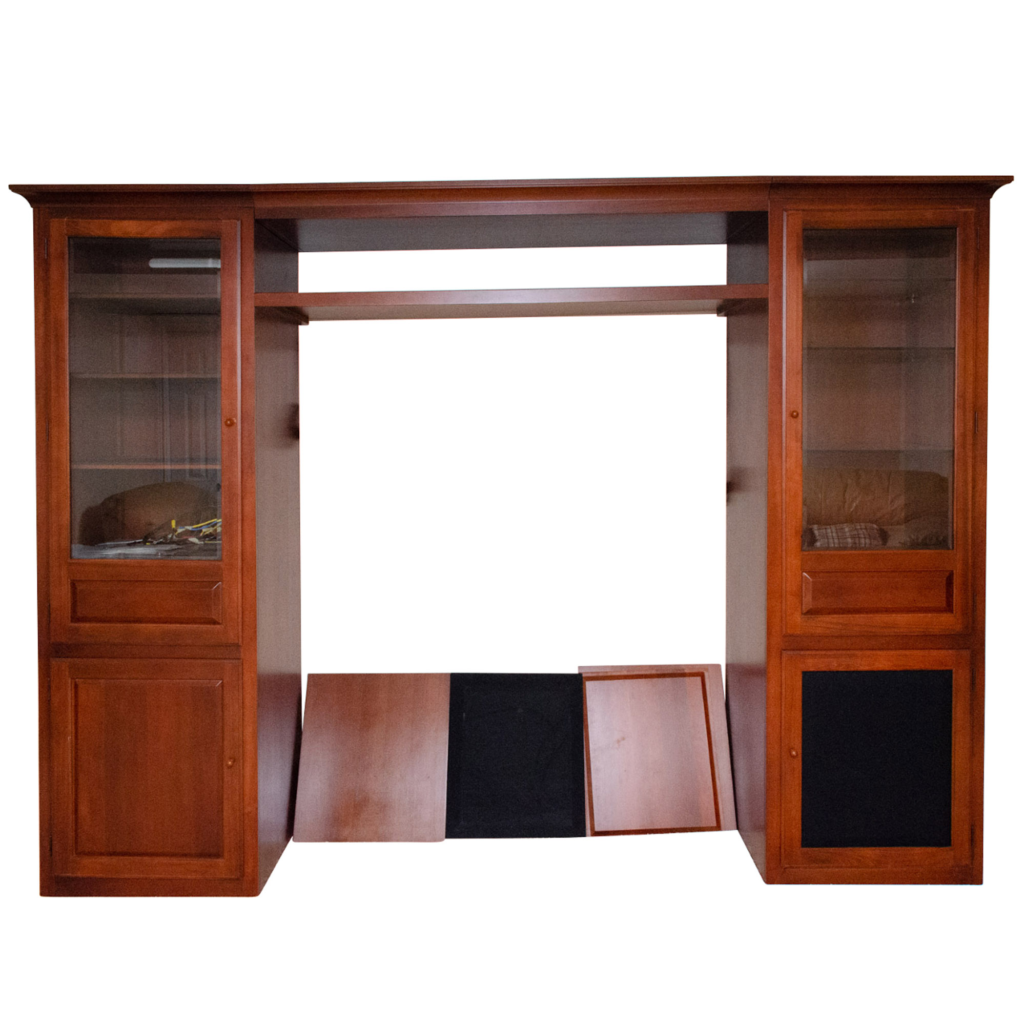 Transitional Style Cherry-Finish Entertainment Center with Glass Doors
