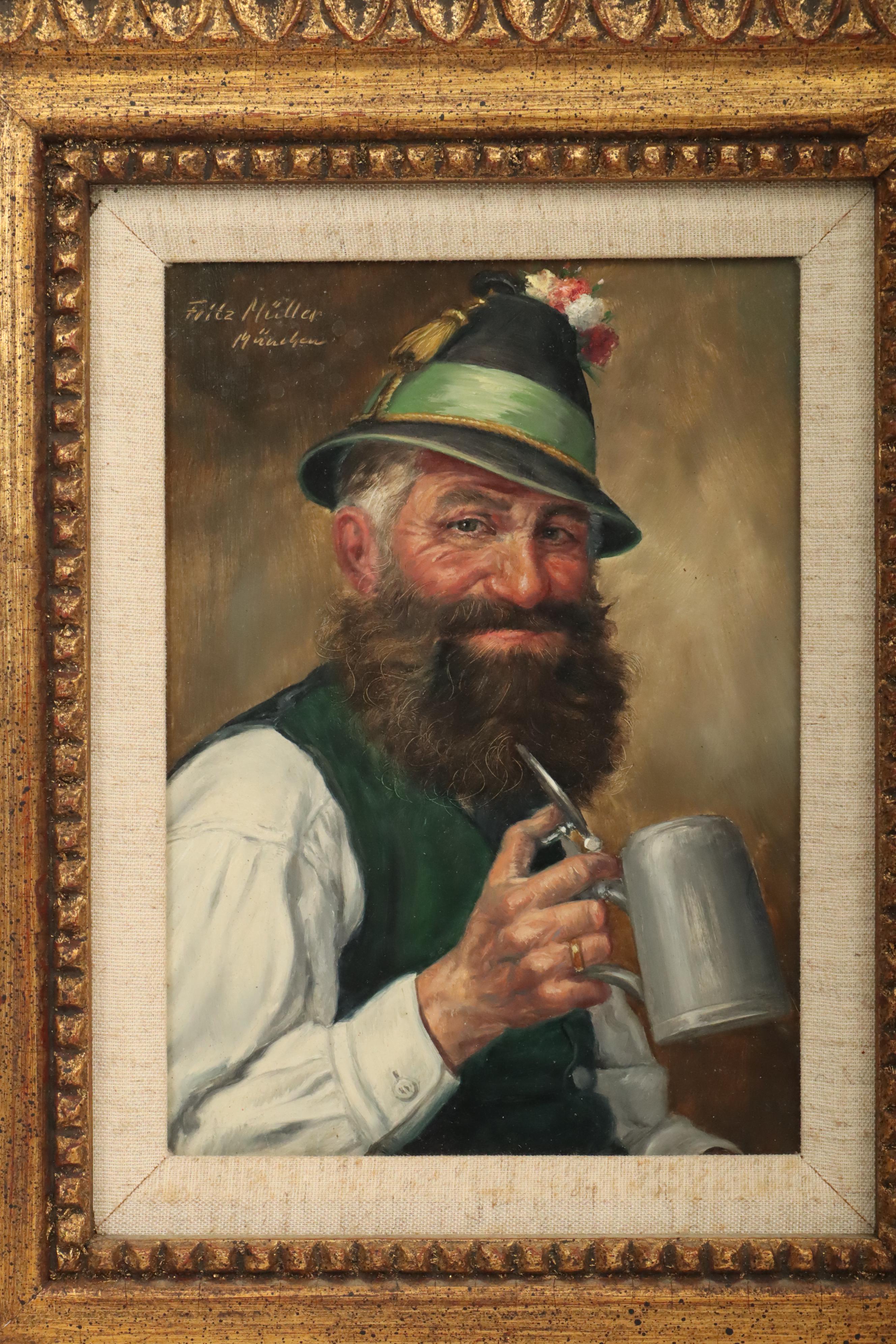 Fritz Müller Bavarian Portrait Oil Painting