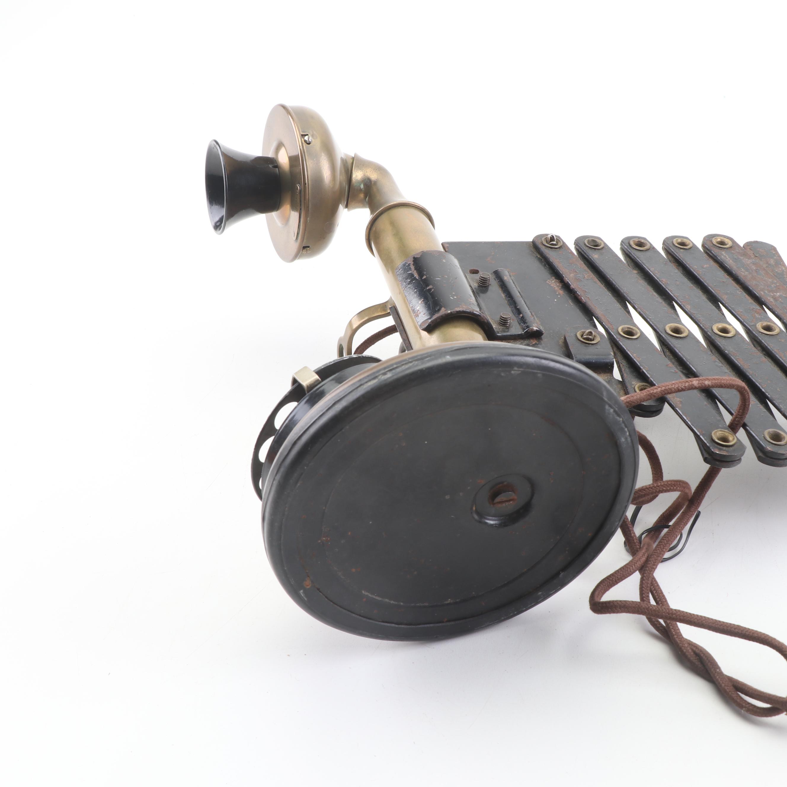 Western Electric Brass Candlestick Telephone with Extension Mount