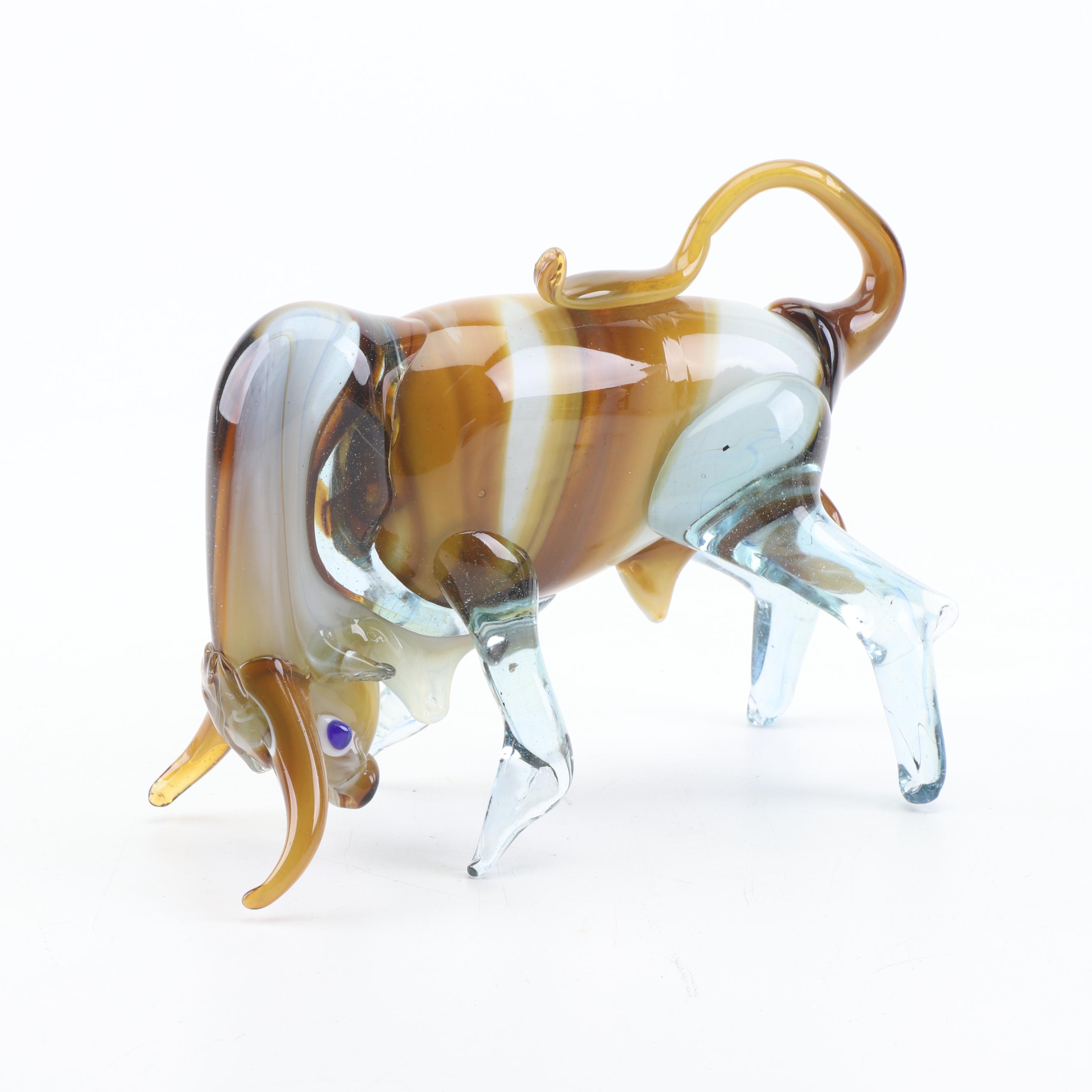 Hand Blown Art Glass Bull Form Figurine