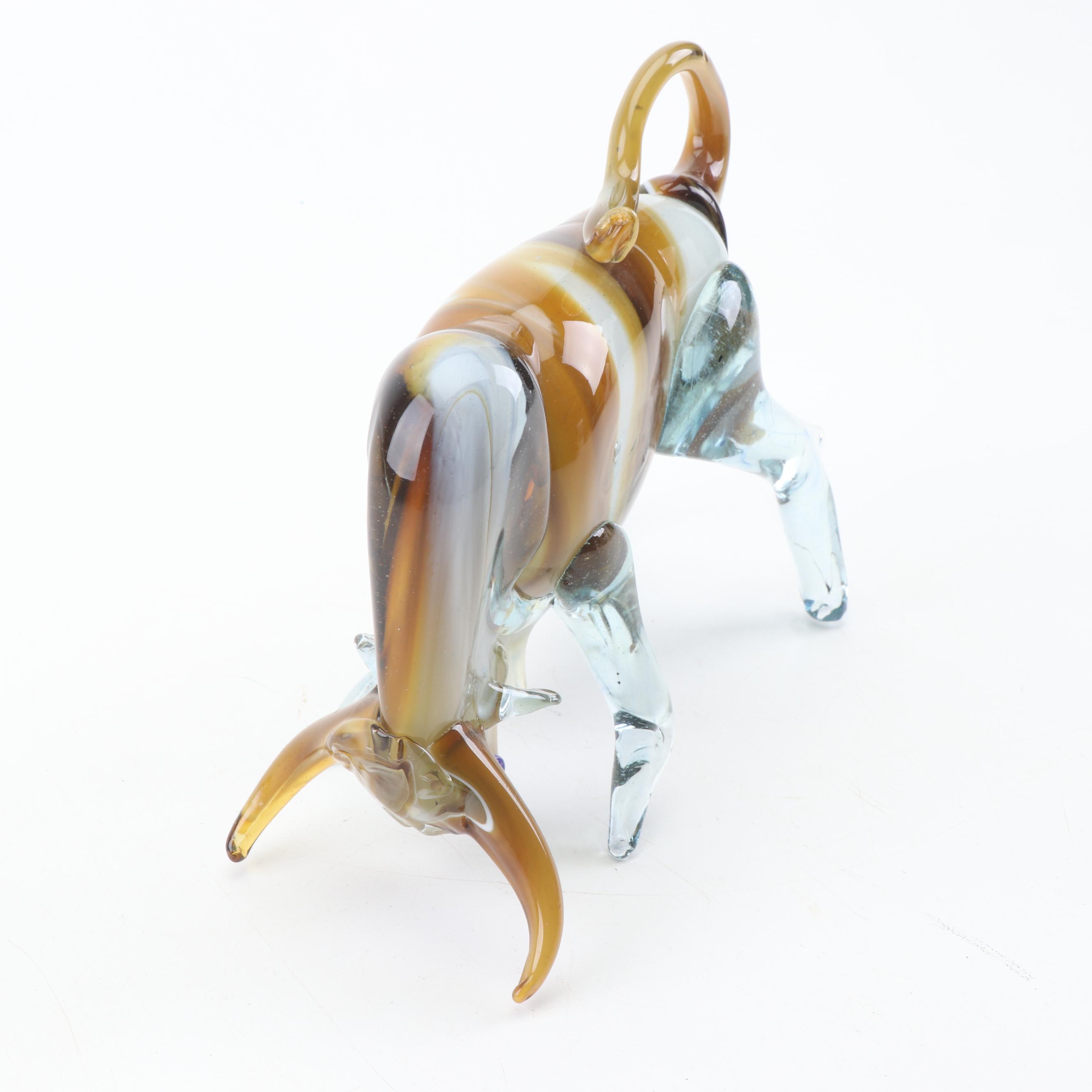 Hand Blown Art Glass Bull Form Figurine