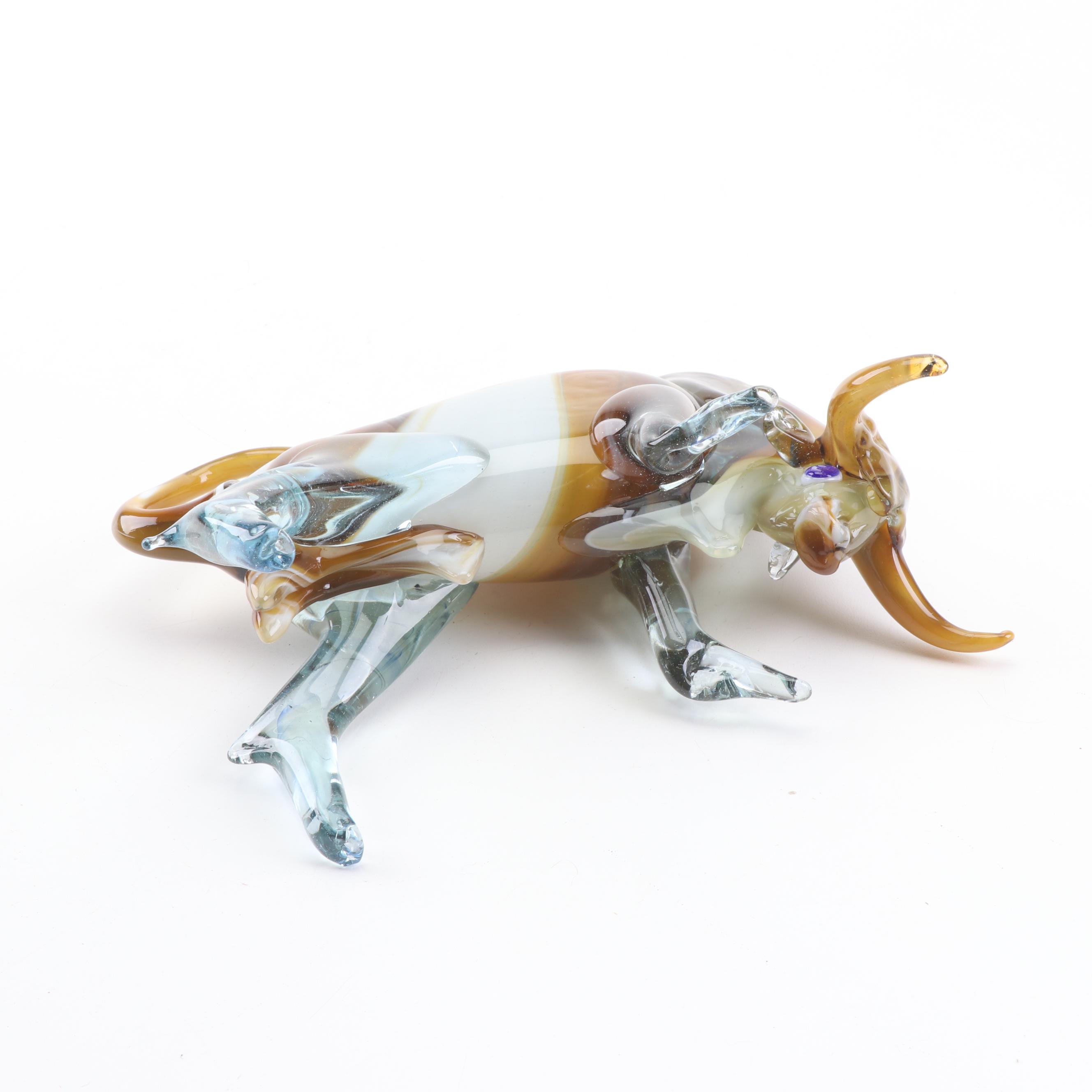 Hand Blown Art Glass Bull Form Figurine
