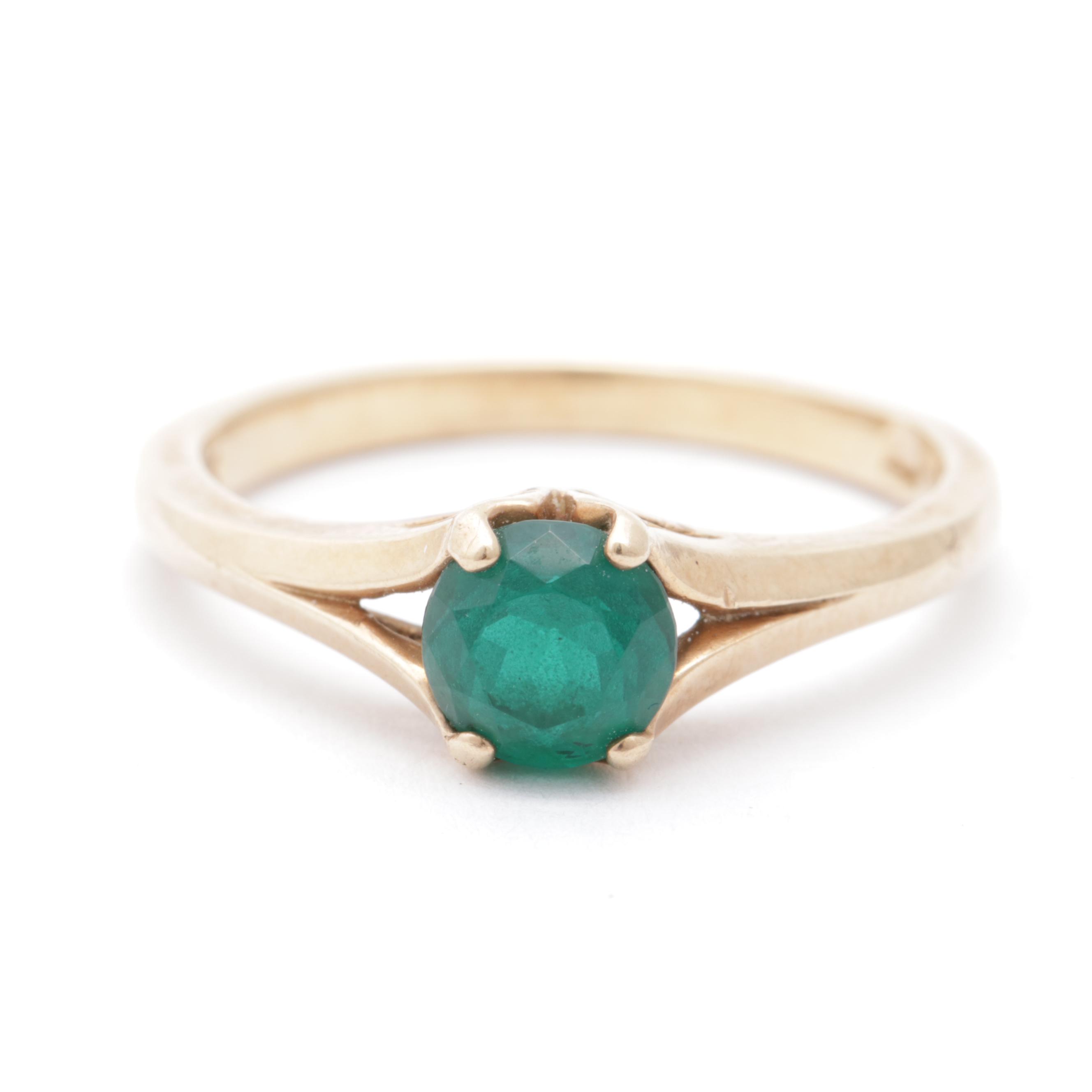 10K Yellow Gold Synthetic Emerald Ring