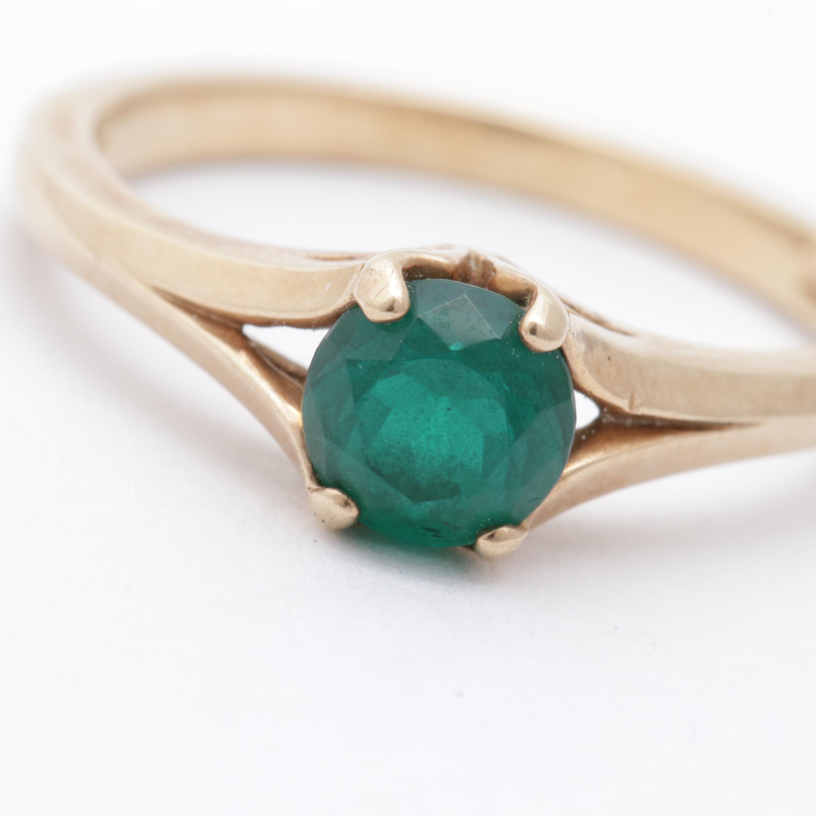 10K Yellow Gold Synthetic Emerald Ring