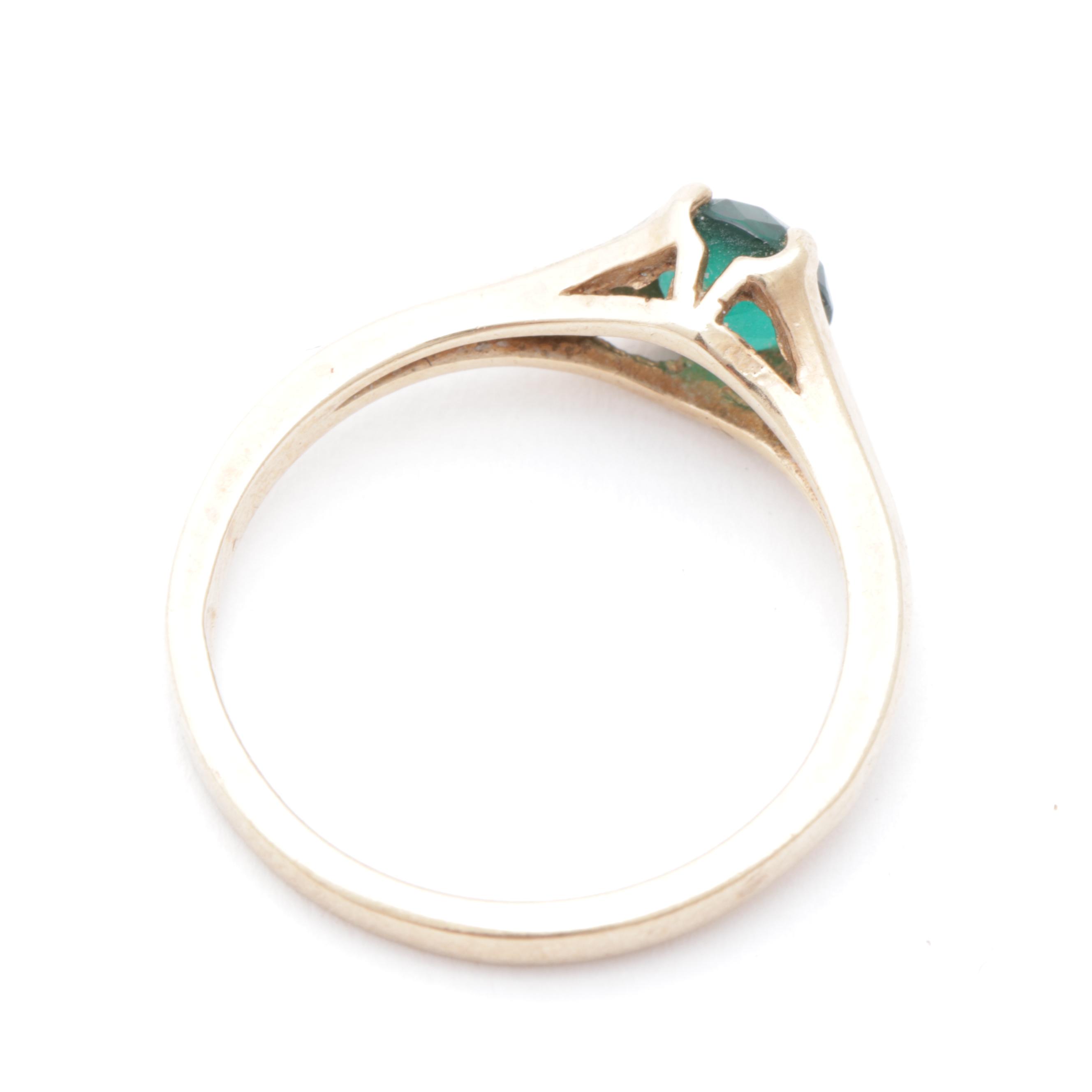 10K Yellow Gold Synthetic Emerald Ring