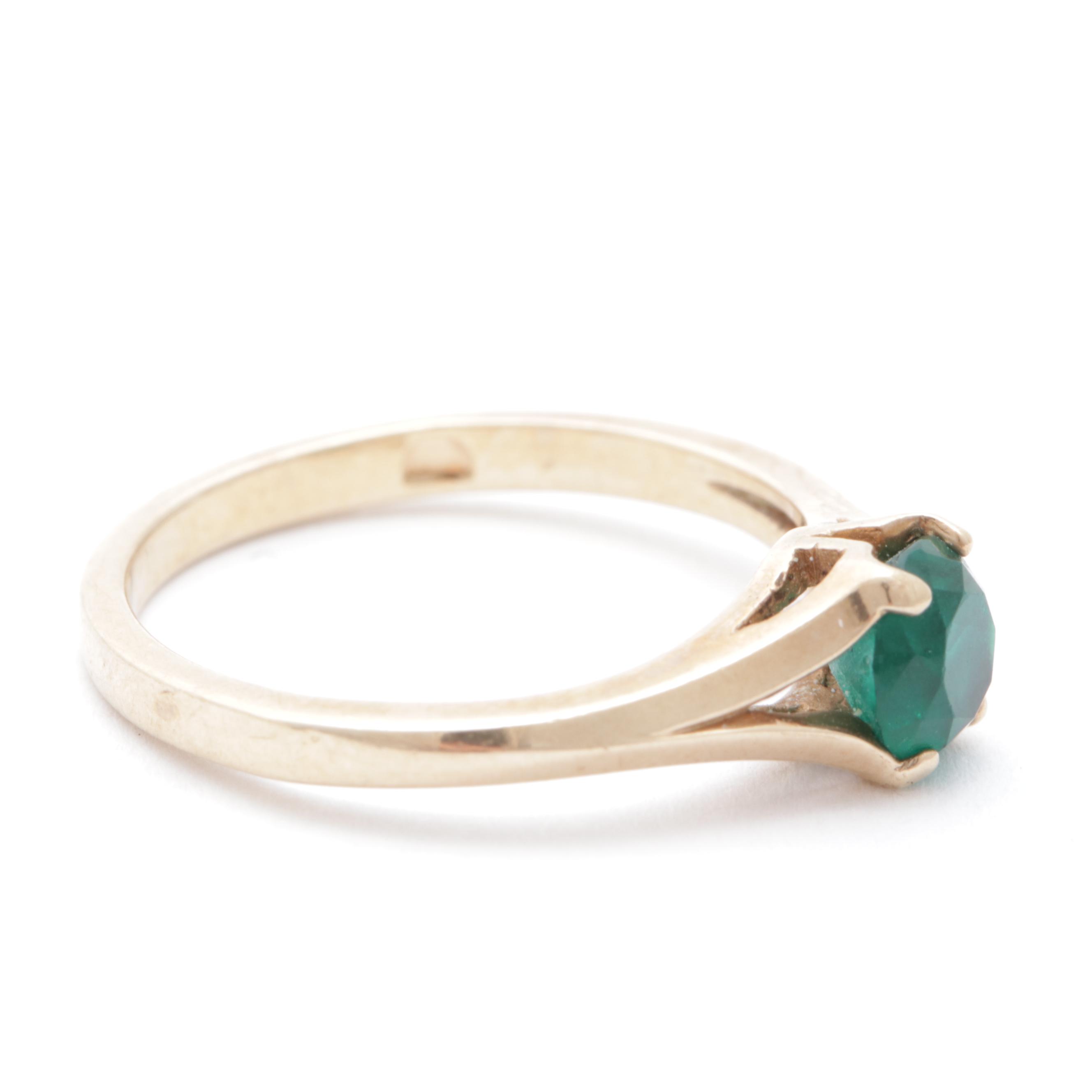 10K Yellow Gold Synthetic Emerald Ring