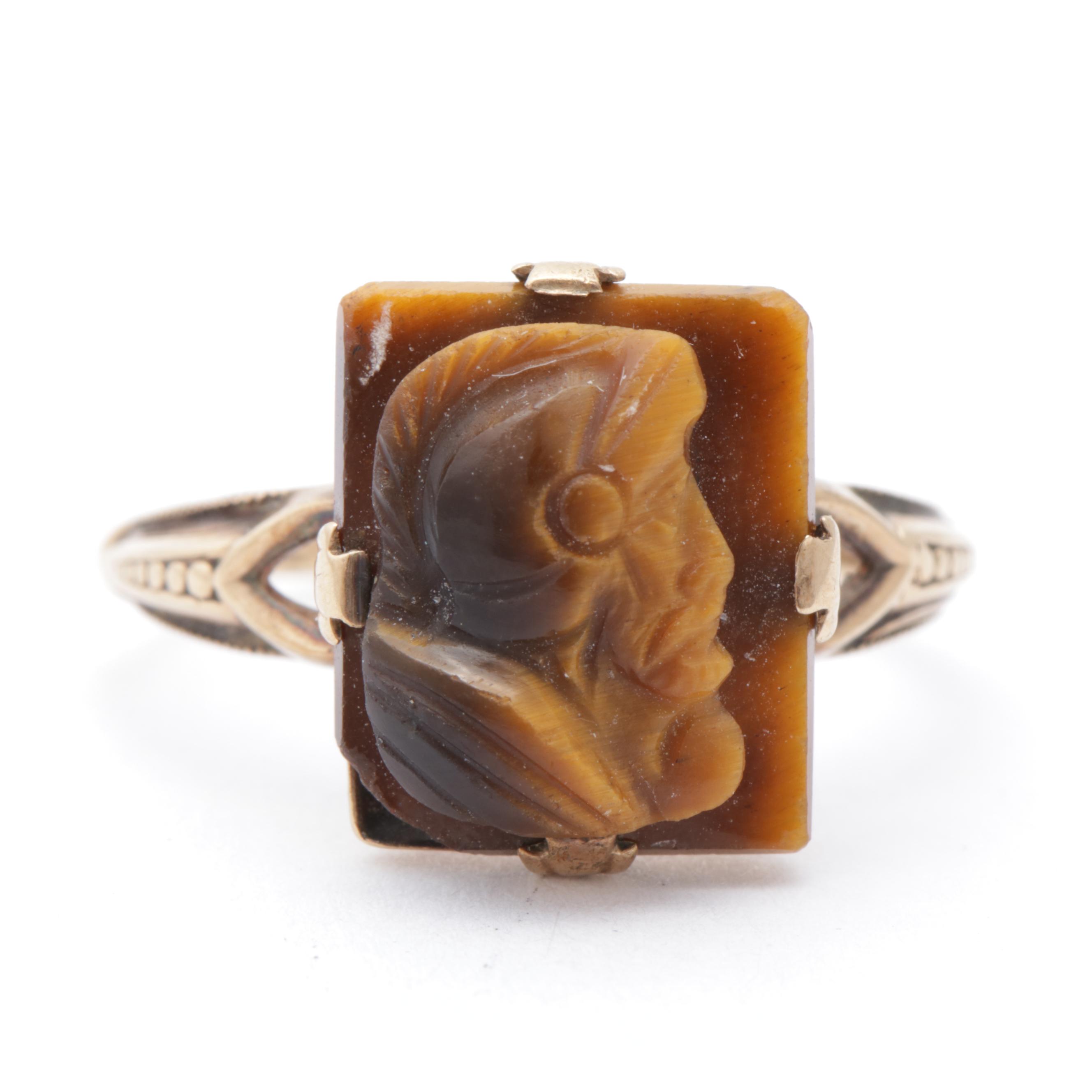 10K Yellow Gold Tiger's Eye Cameo Ring