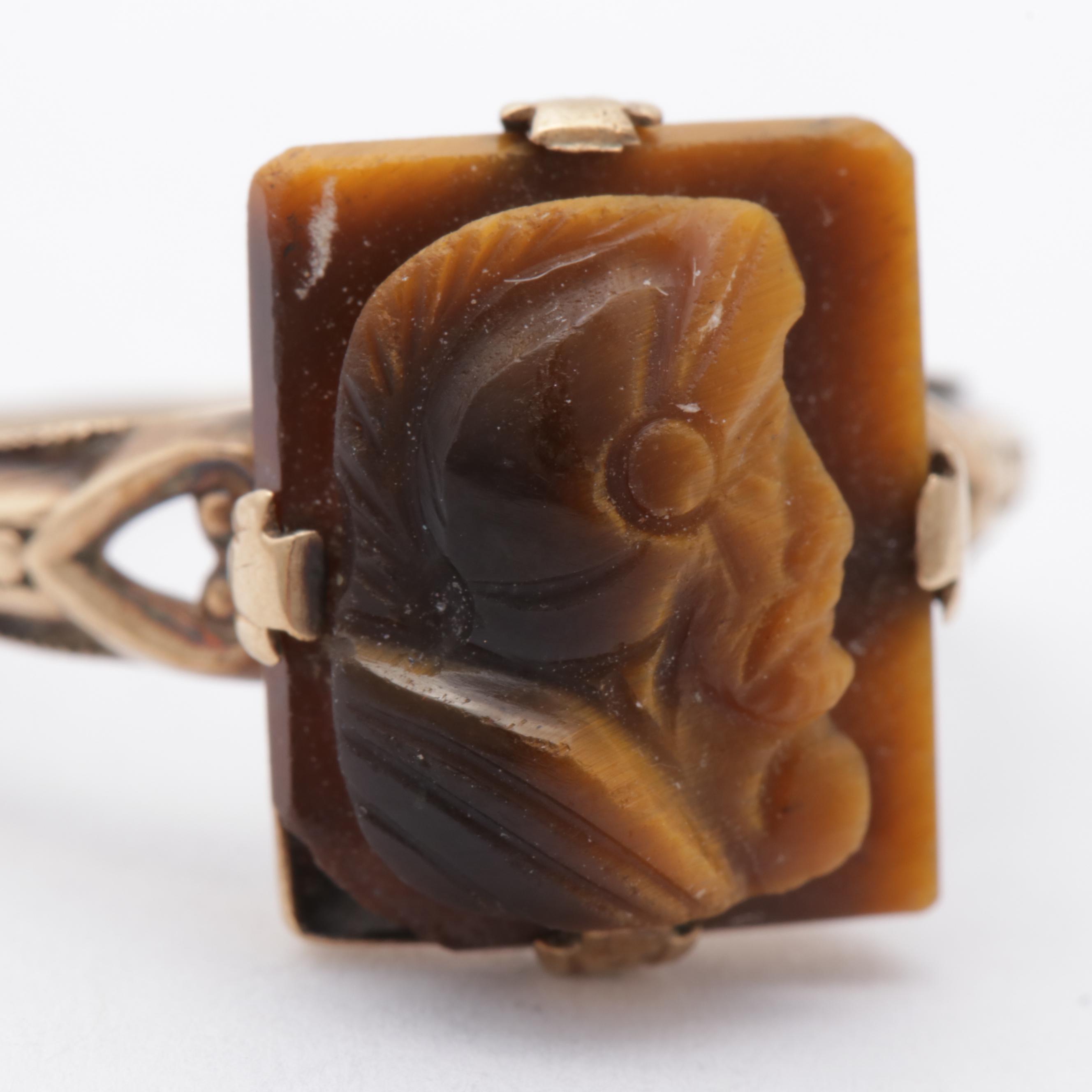 10K Yellow Gold Tiger's Eye Cameo Ring