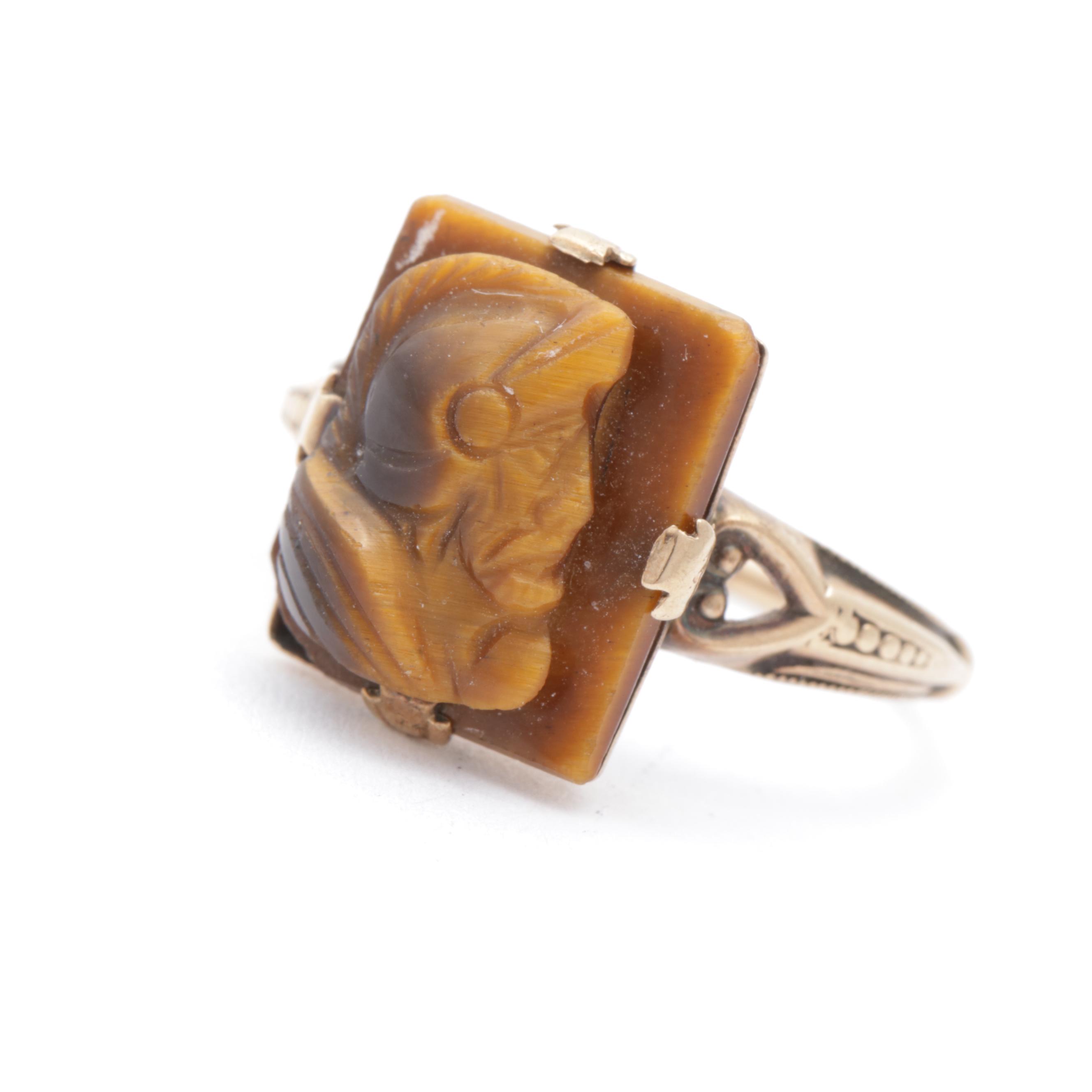 10K Yellow Gold Tiger's Eye Cameo Ring