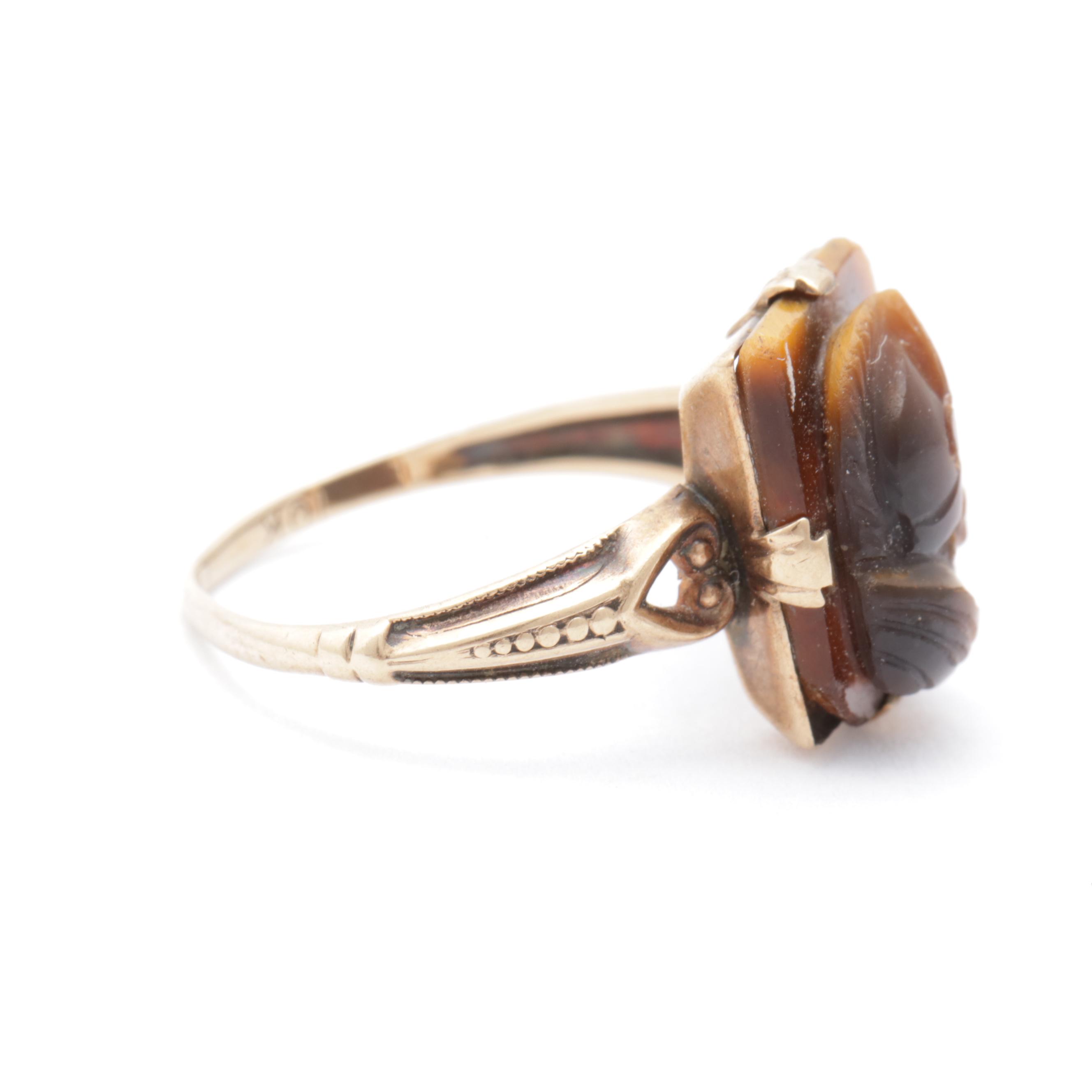 10K Yellow Gold Tiger's Eye Cameo Ring