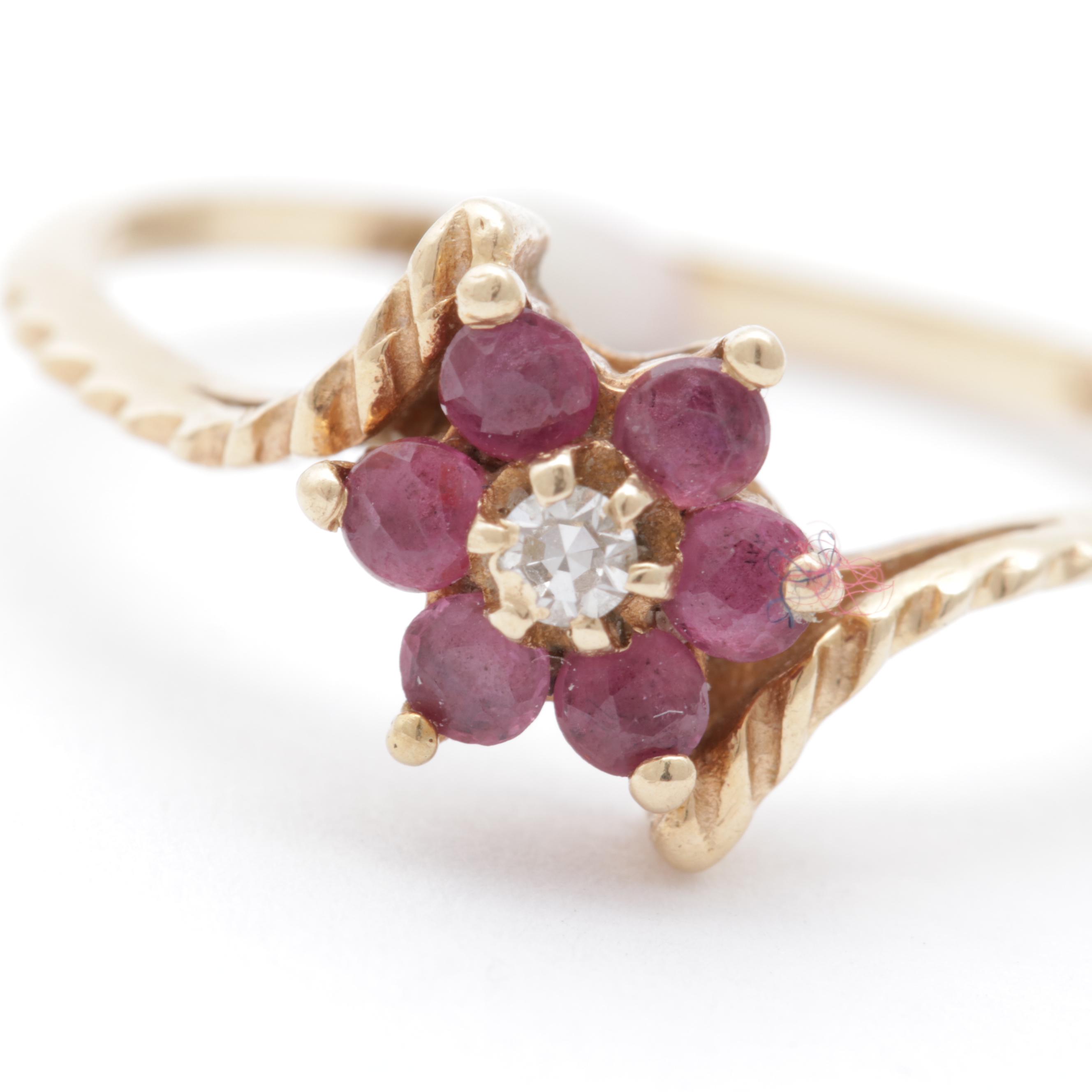 14K Yellow Gold Ruby and Diamond Ring