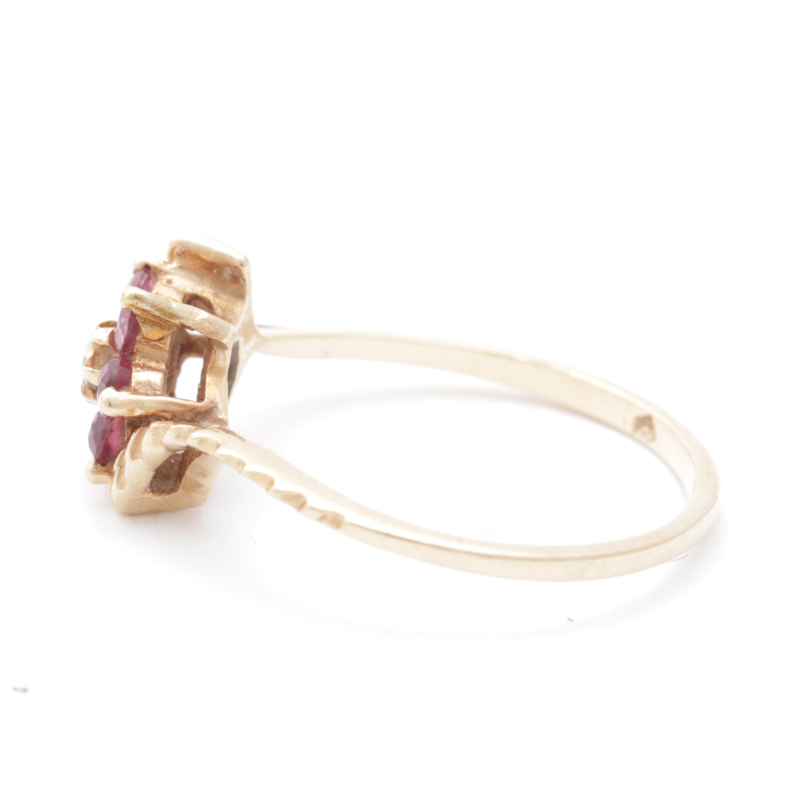 14K Yellow Gold Ruby and Diamond Ring