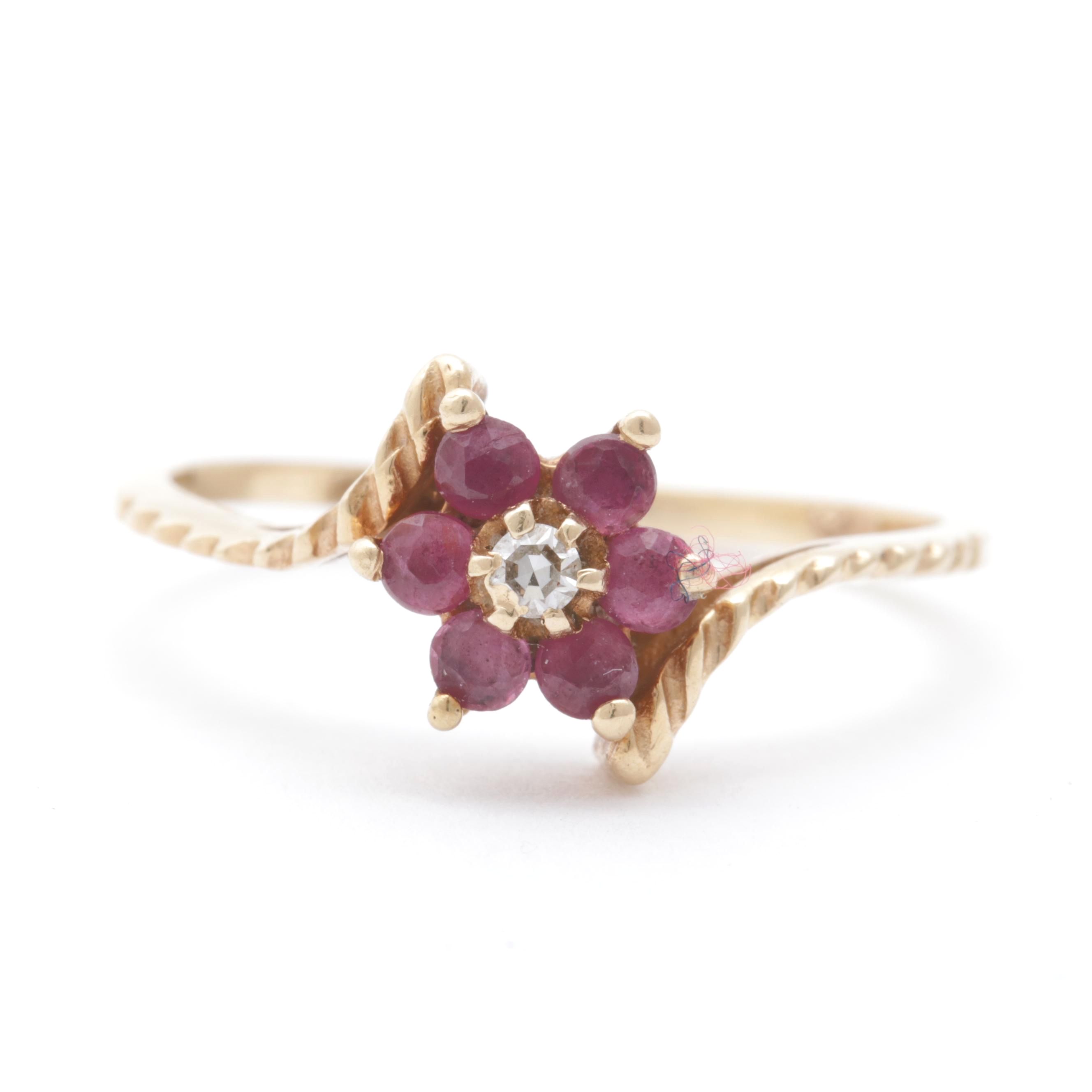 14K Yellow Gold Ruby and Diamond Ring