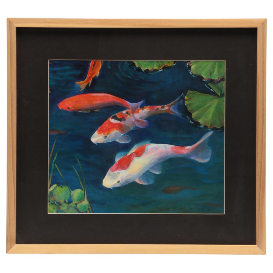 Beverly Burke-Bruckner Gouache Painting of Koi Fish