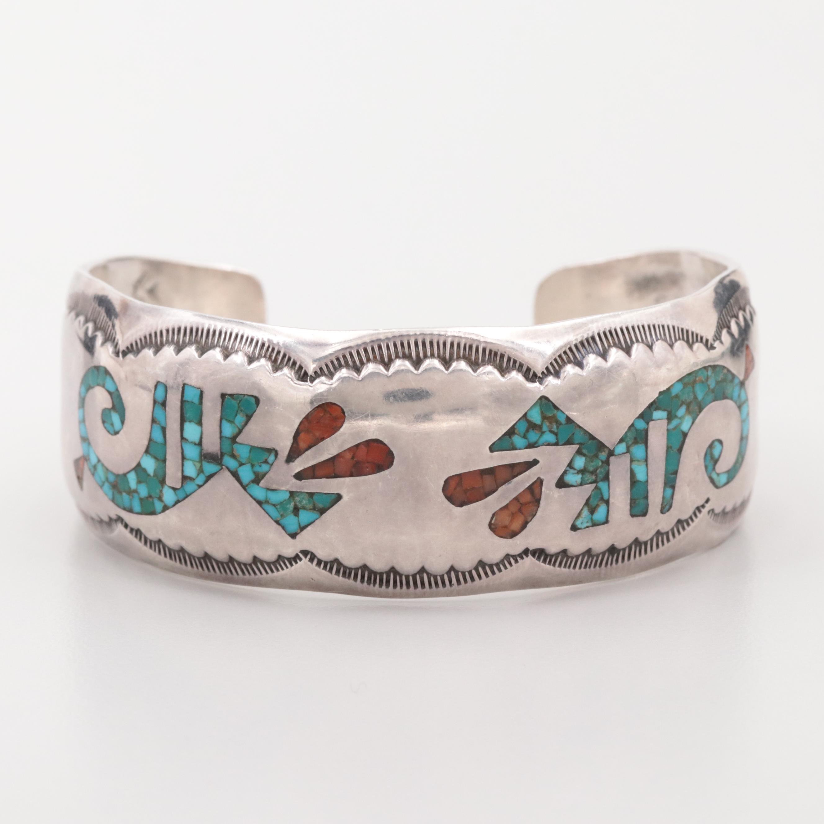 Stephen Hyson Naseyoma Hopi Sterling Chip Stone in Resin Cuff Bracelet