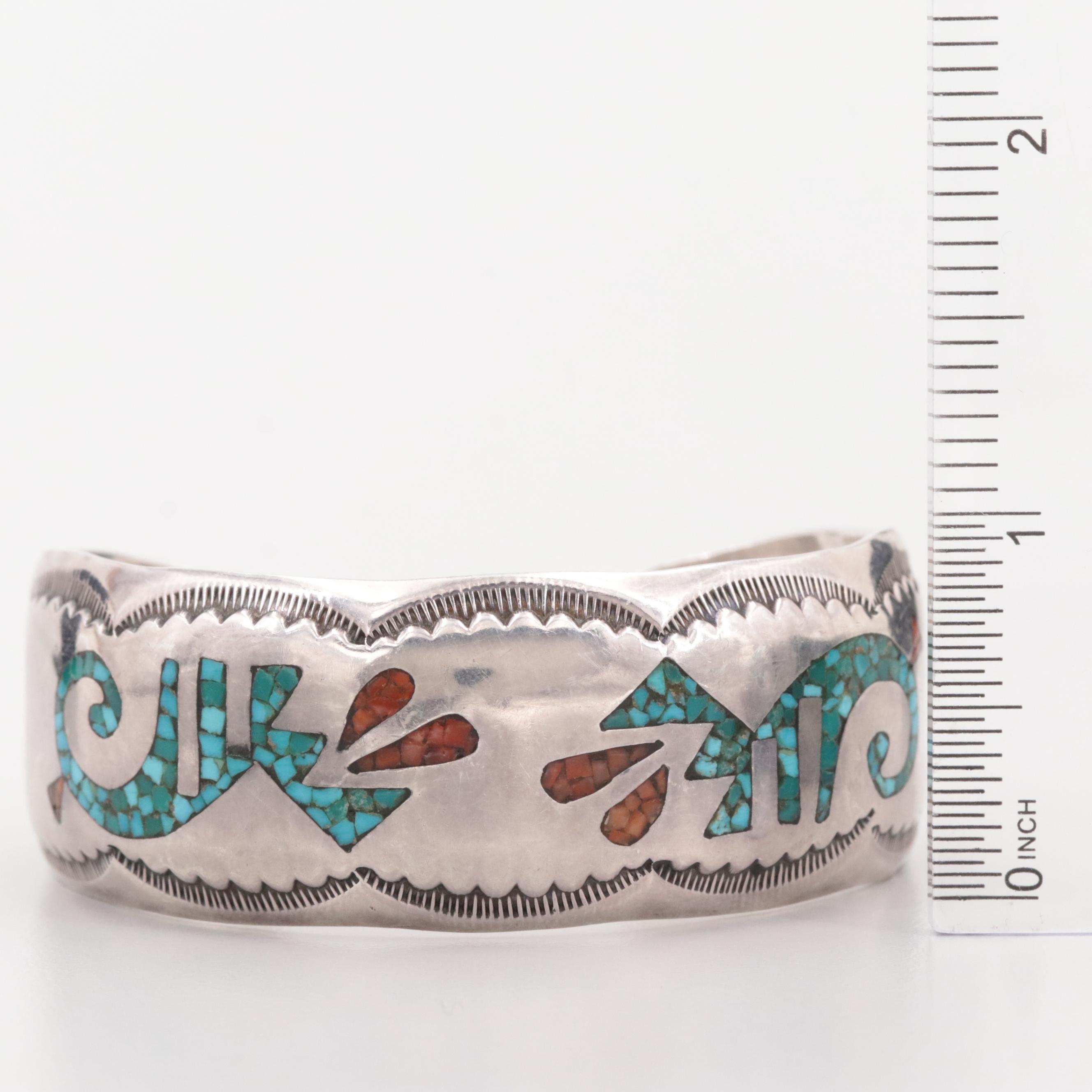 Stephen Hyson Naseyoma Hopi Sterling Chip Stone in Resin Cuff Bracelet