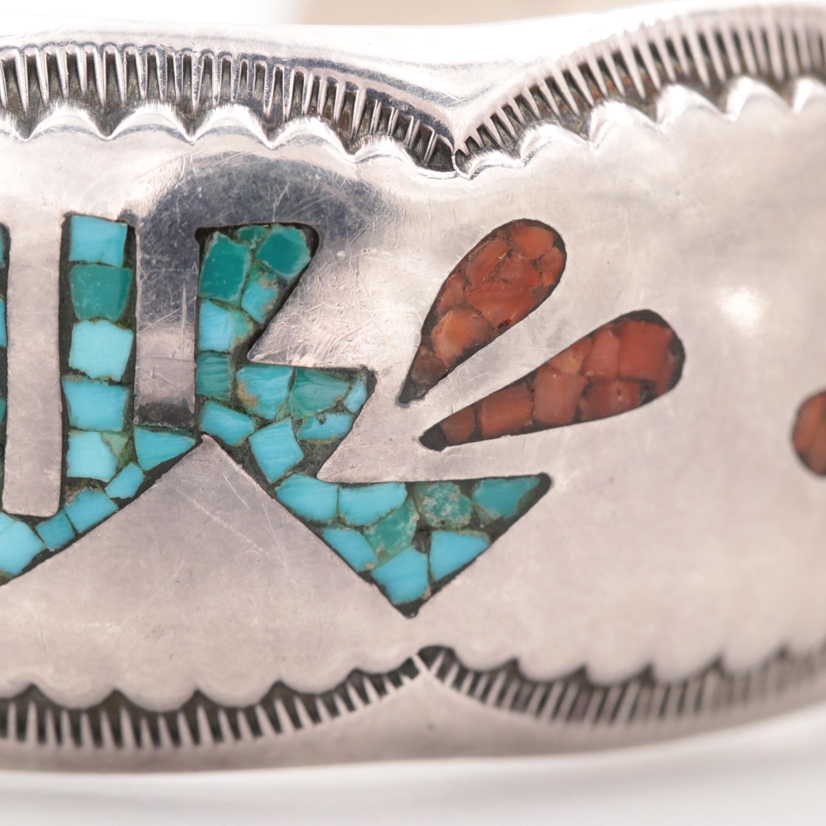 Stephen Hyson Naseyoma Hopi Sterling Chip Stone in Resin Cuff Bracelet