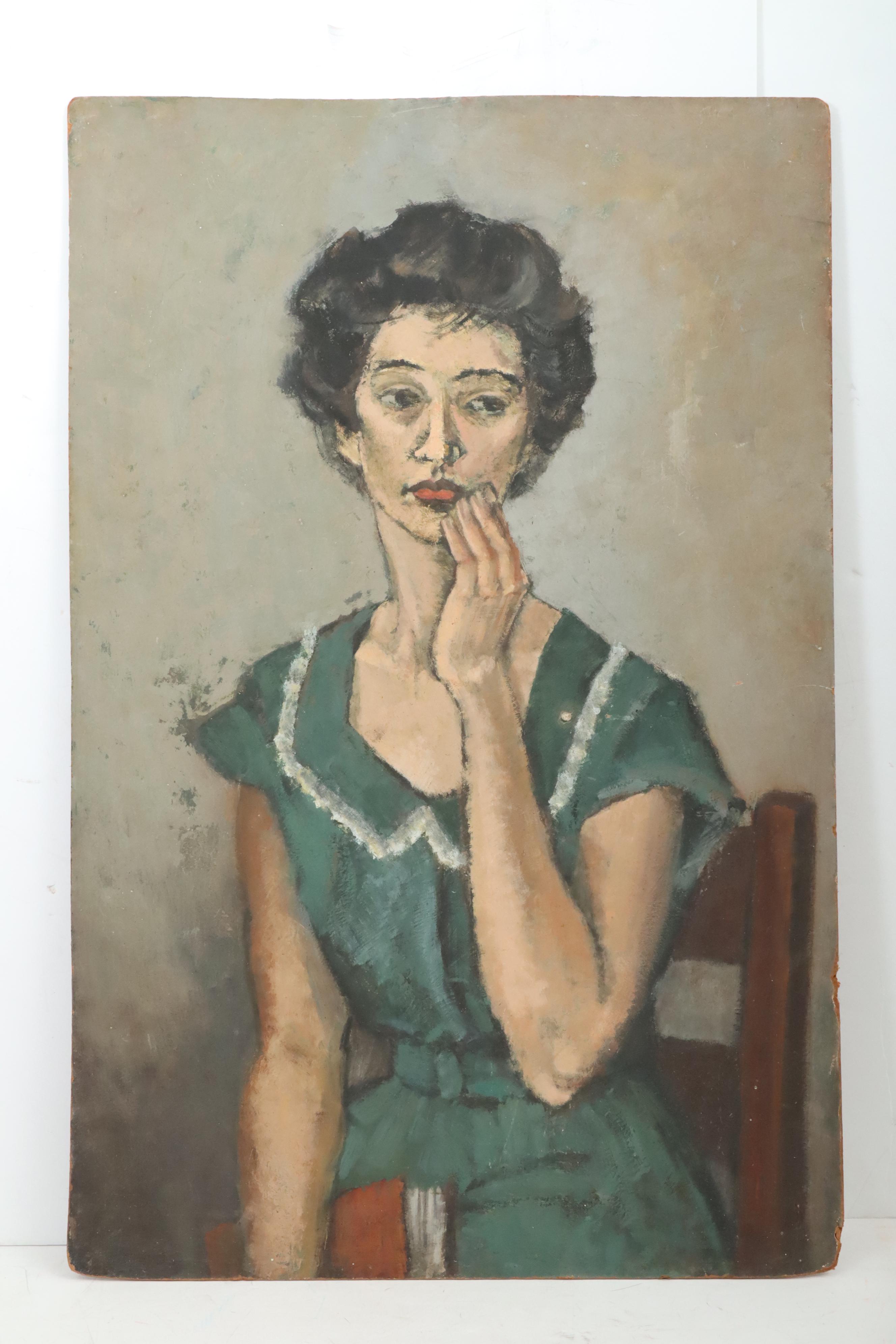 Mid 20th Century Female Portrait Oil Painting