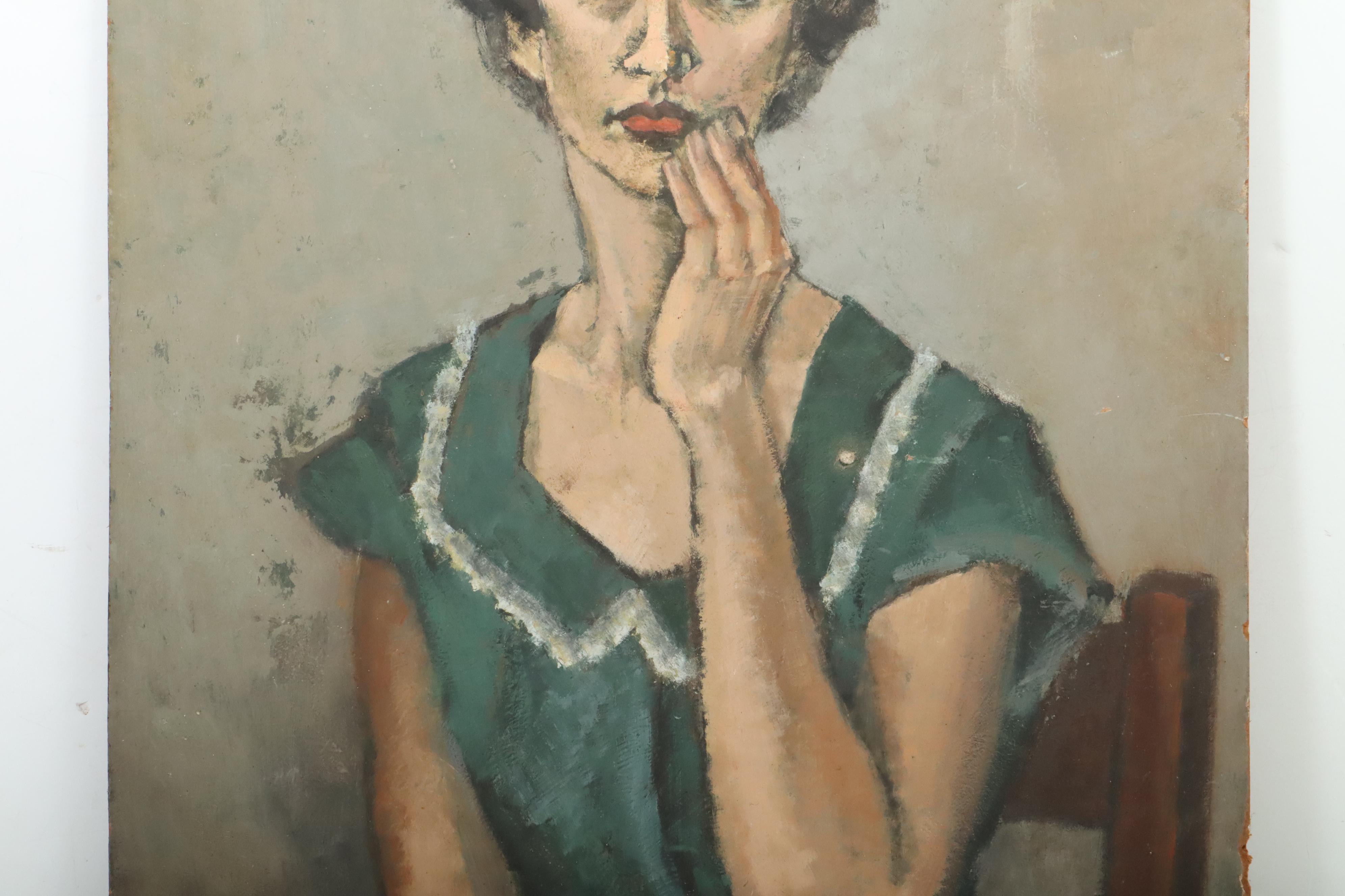 Mid 20th Century Female Portrait Oil Painting