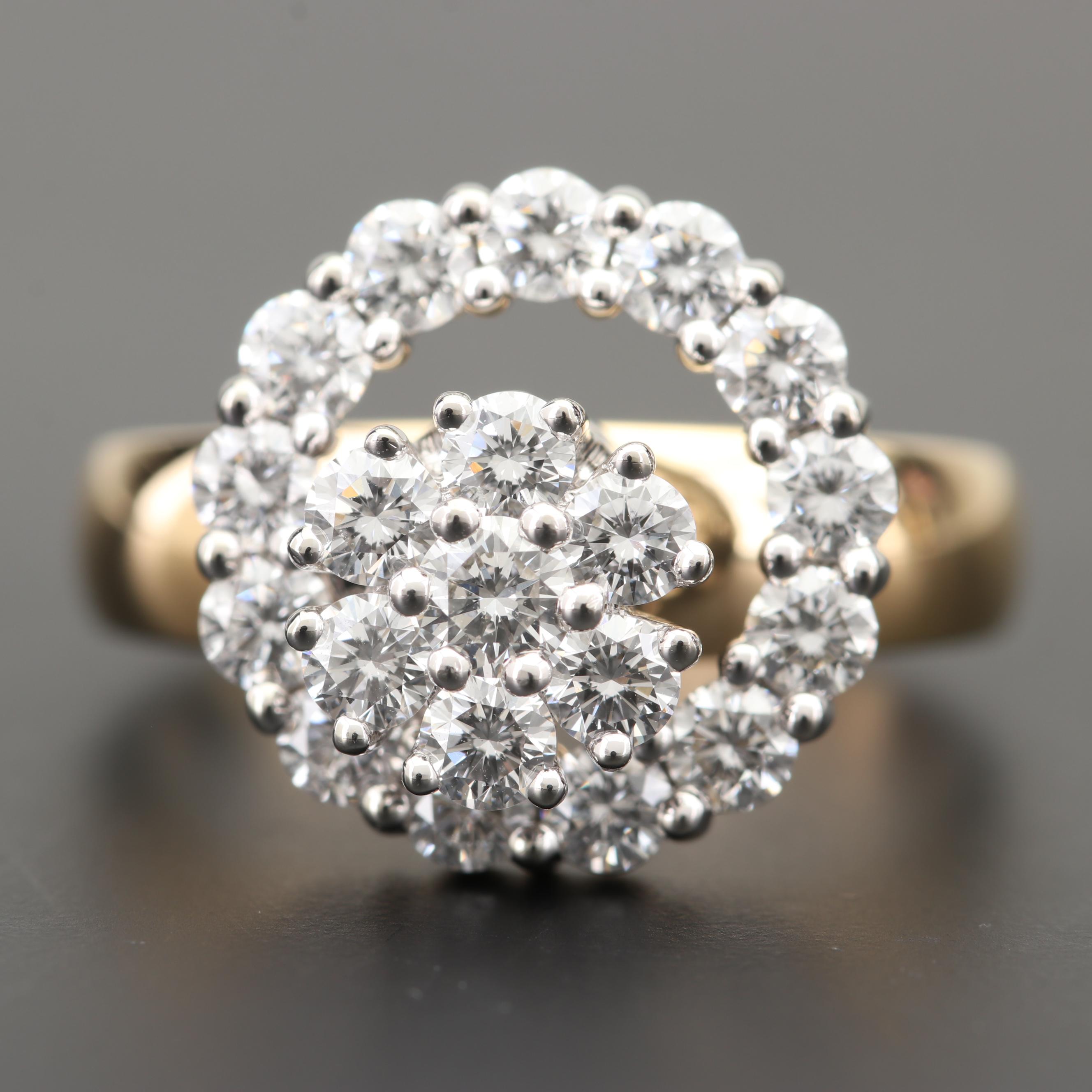 Vintage N. Teufel 18K Yellow Gold and 1.45 CTW Diamond "Motion" Ring