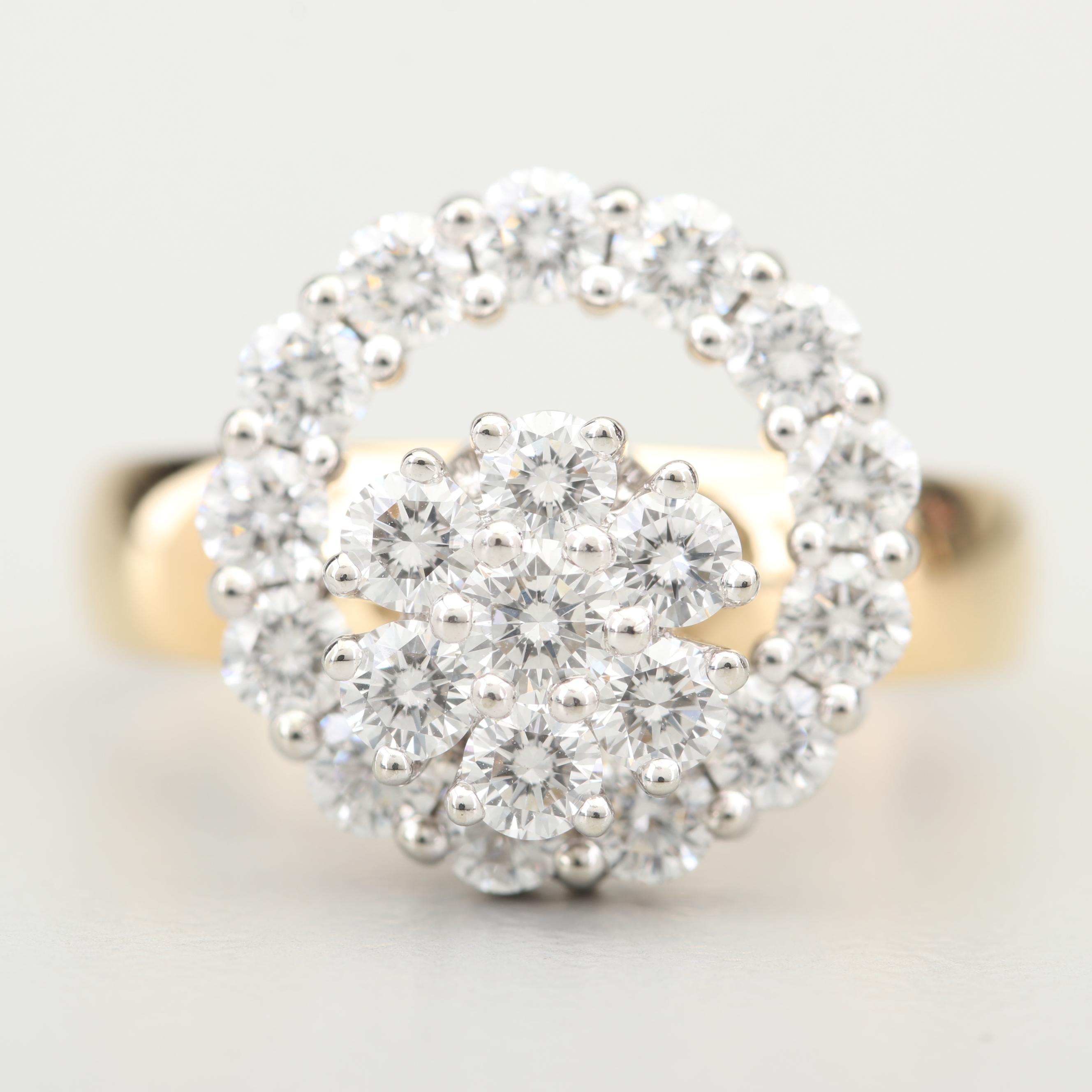 Vintage N. Teufel 18K Yellow Gold and 1.45 CTW Diamond "Motion" Ring