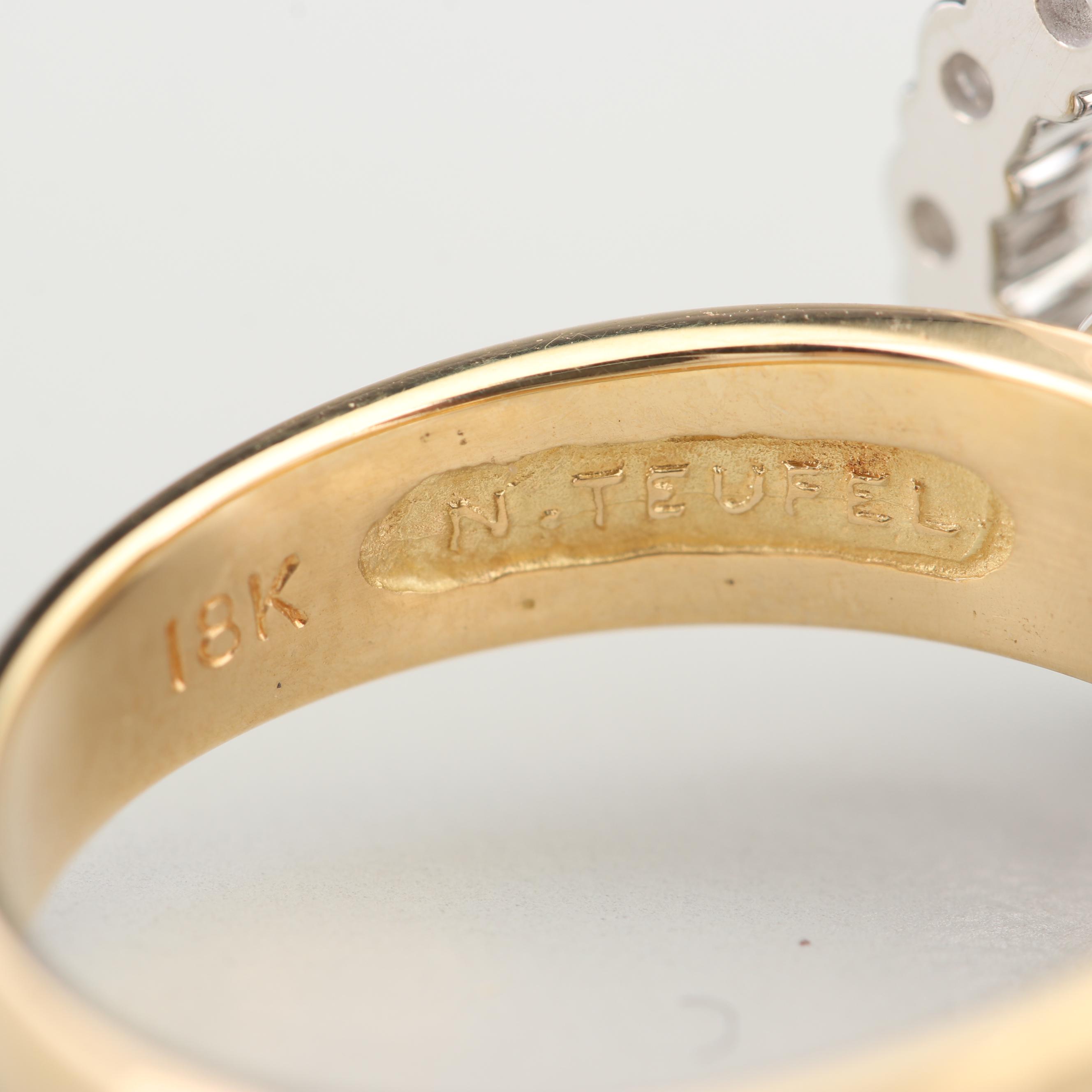 Vintage N. Teufel 18K Yellow Gold and 1.45 CTW Diamond "Motion" Ring