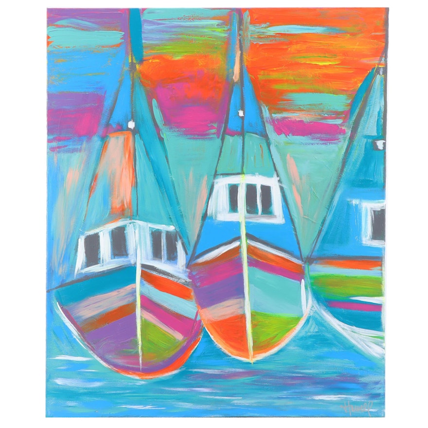 Jordan Howell Stylized Boat Acrylic Painting