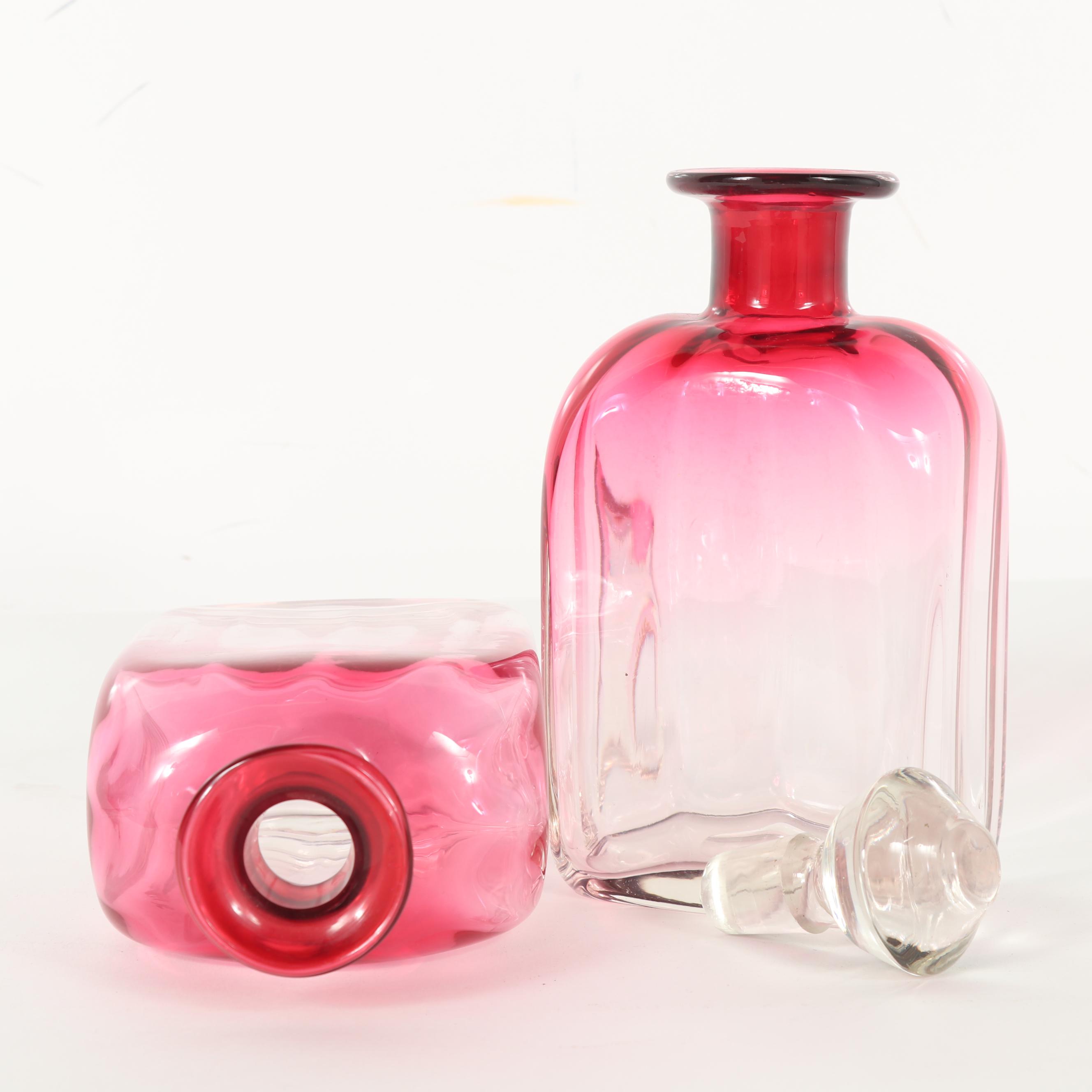 Hand-blown Rubina Glass Decanters, Early 20th Century