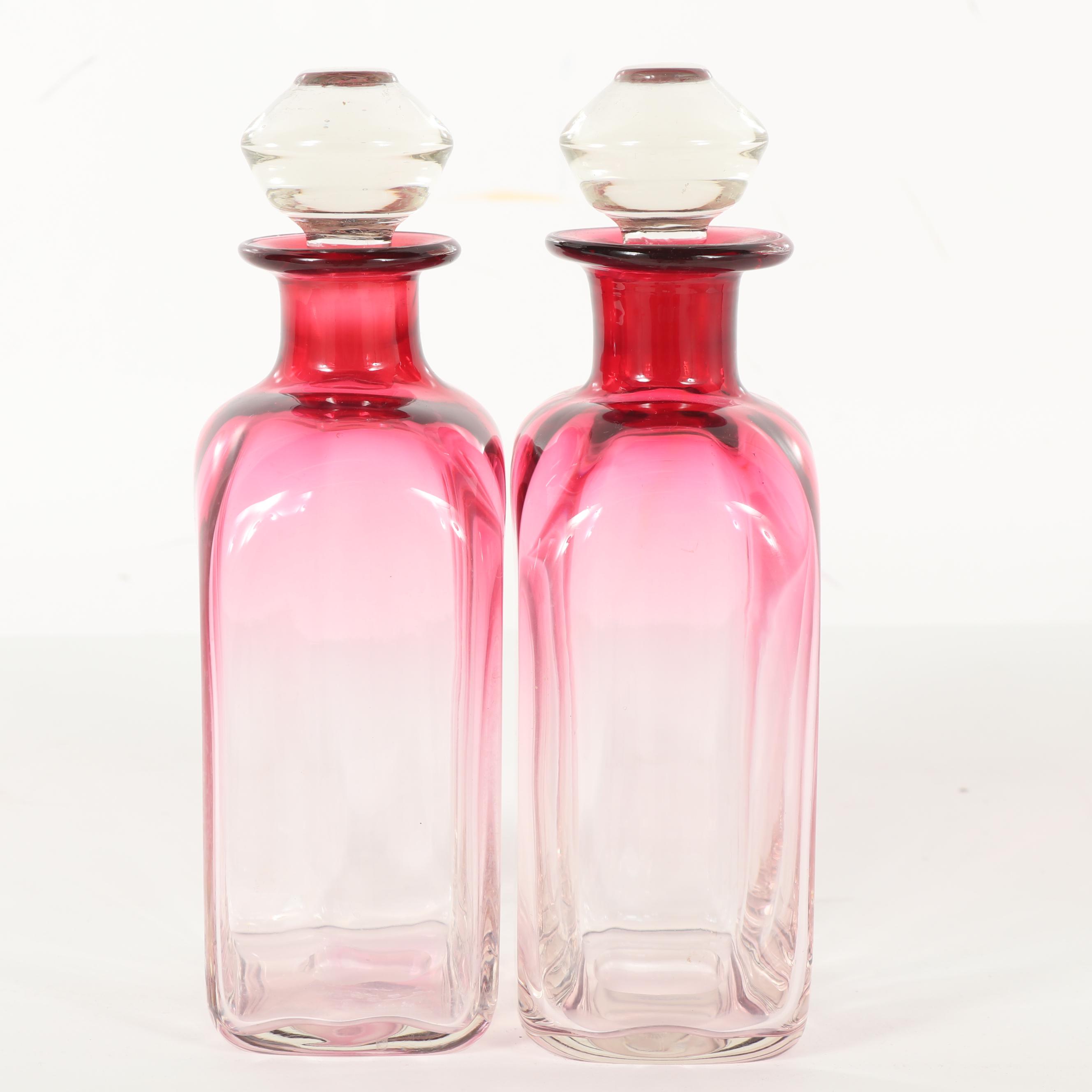 Hand-blown Rubina Glass Decanters, Early 20th Century