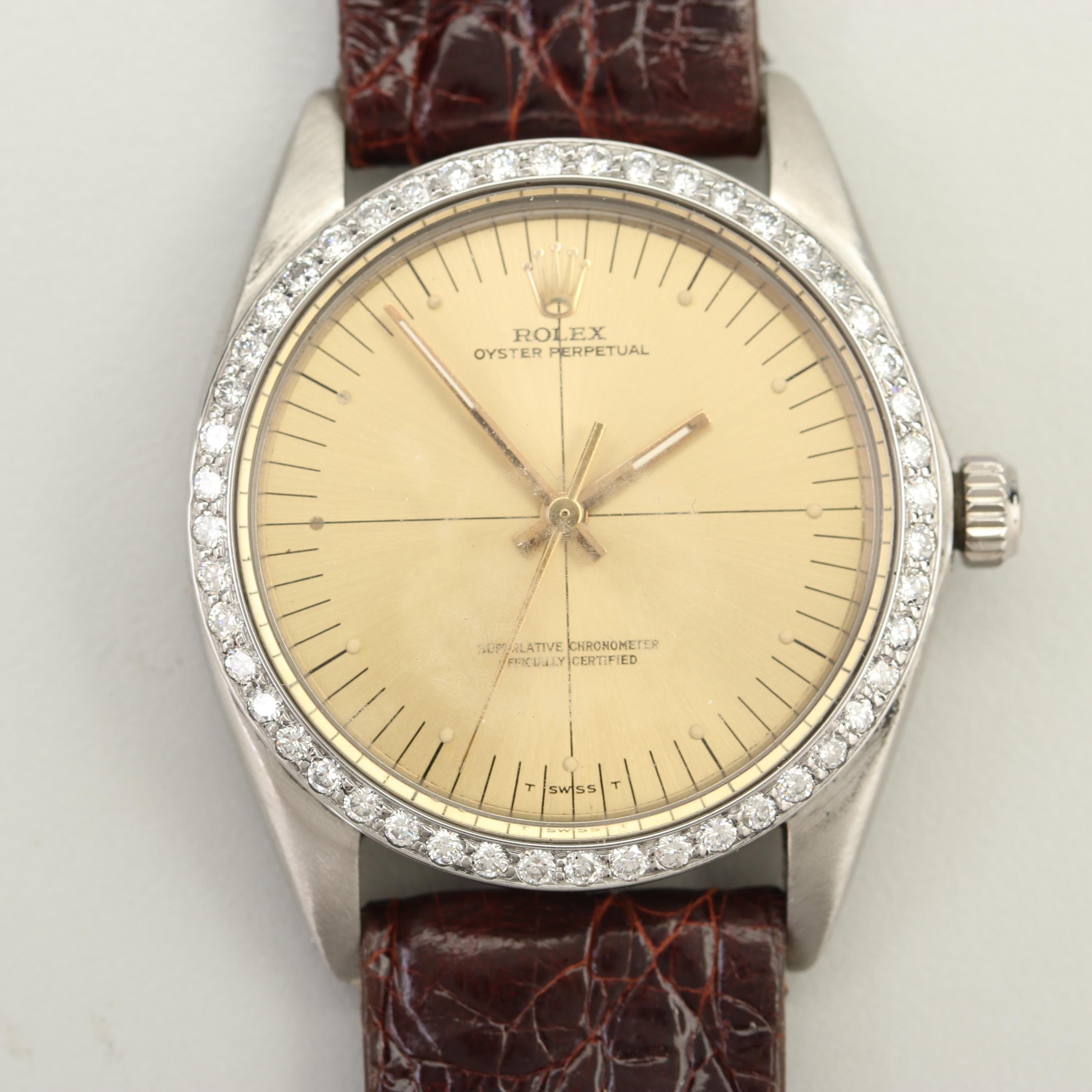 Vintage Rolex Oyster Perpetual 1.00 CTW Diamond Bezel Stainless Steel Watch