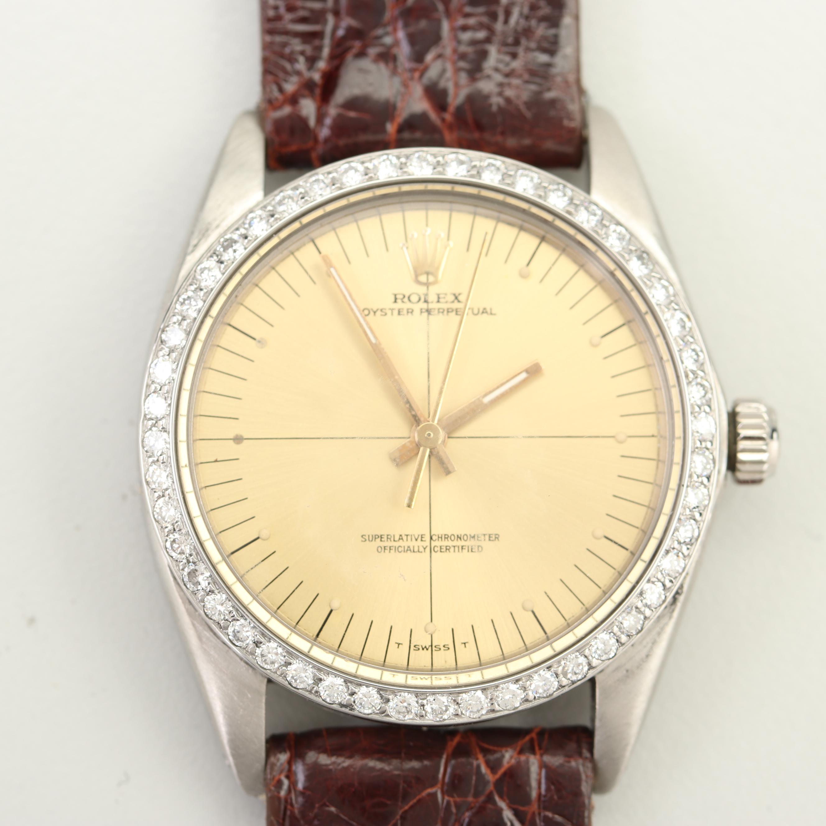 Vintage Rolex Oyster Perpetual 1.00 CTW Diamond Bezel Stainless Steel Watch