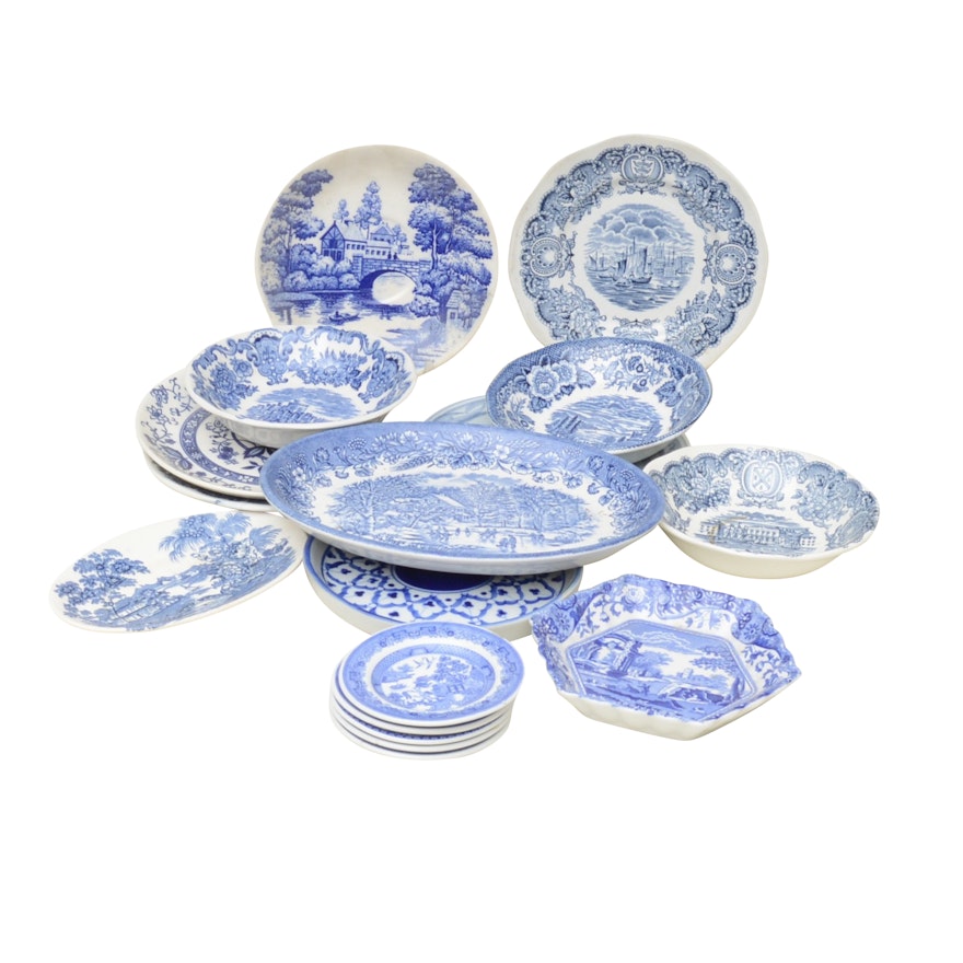Mixed Collection of Blue and White Trinket Dishes