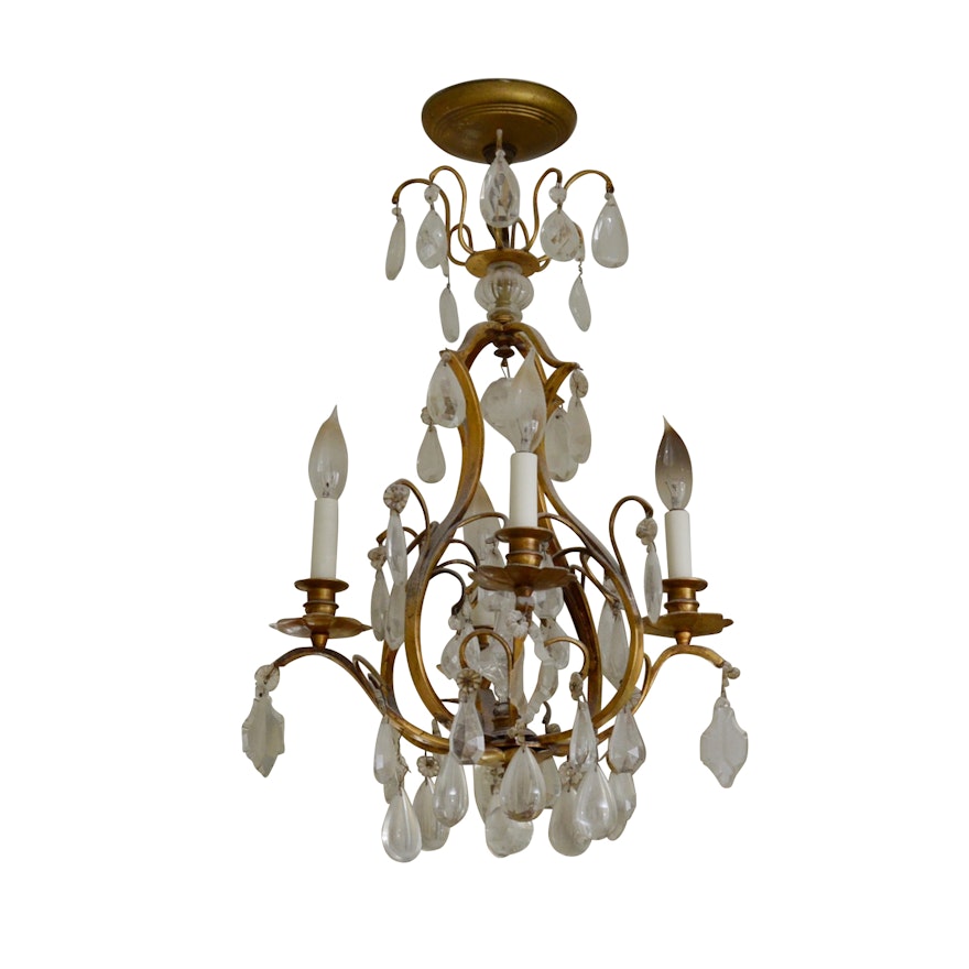 French Style Metal Chandelier with Glass Prisms Drops