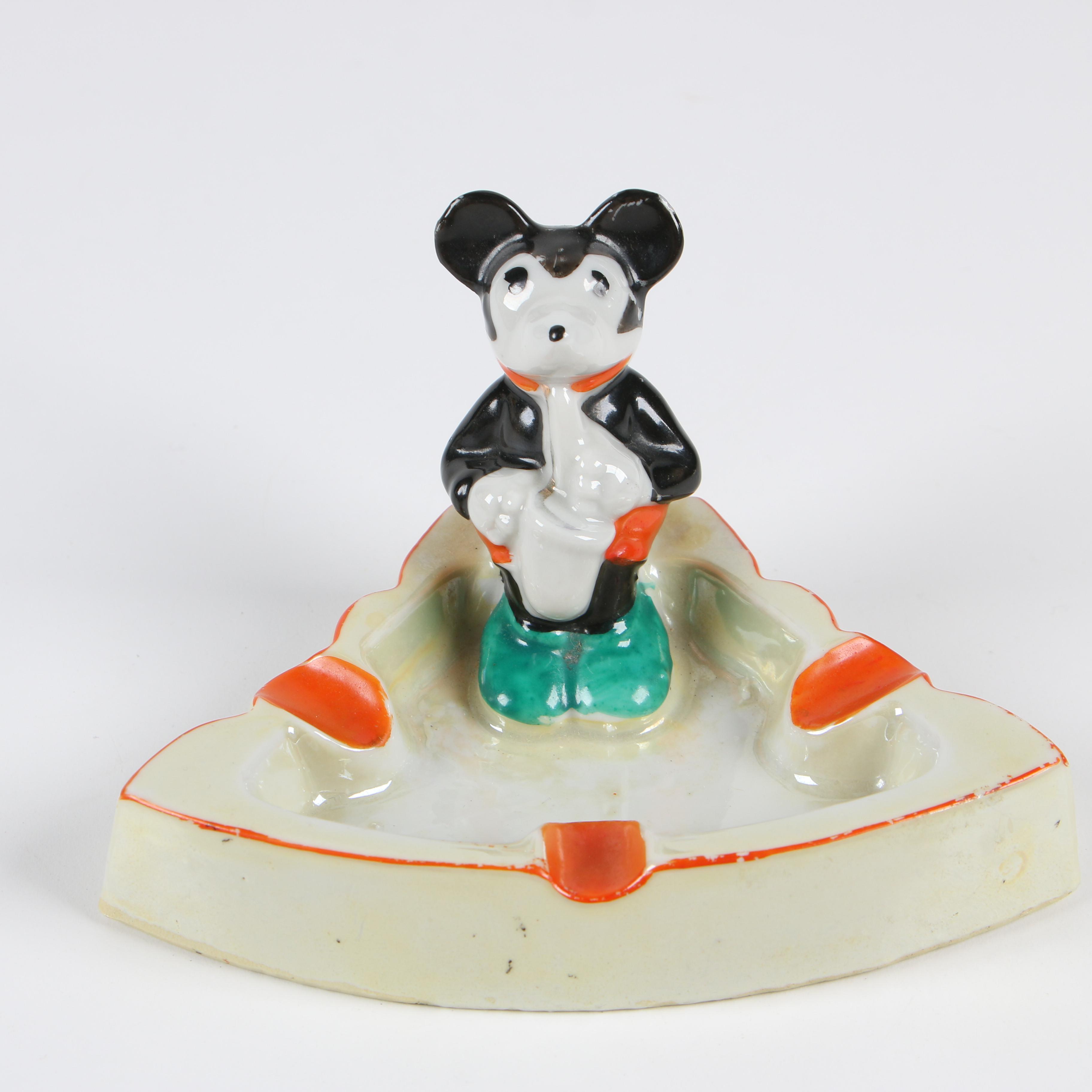 Japanese and German Mickey and Minnie Mouse Ashtrays, Circa 1930s