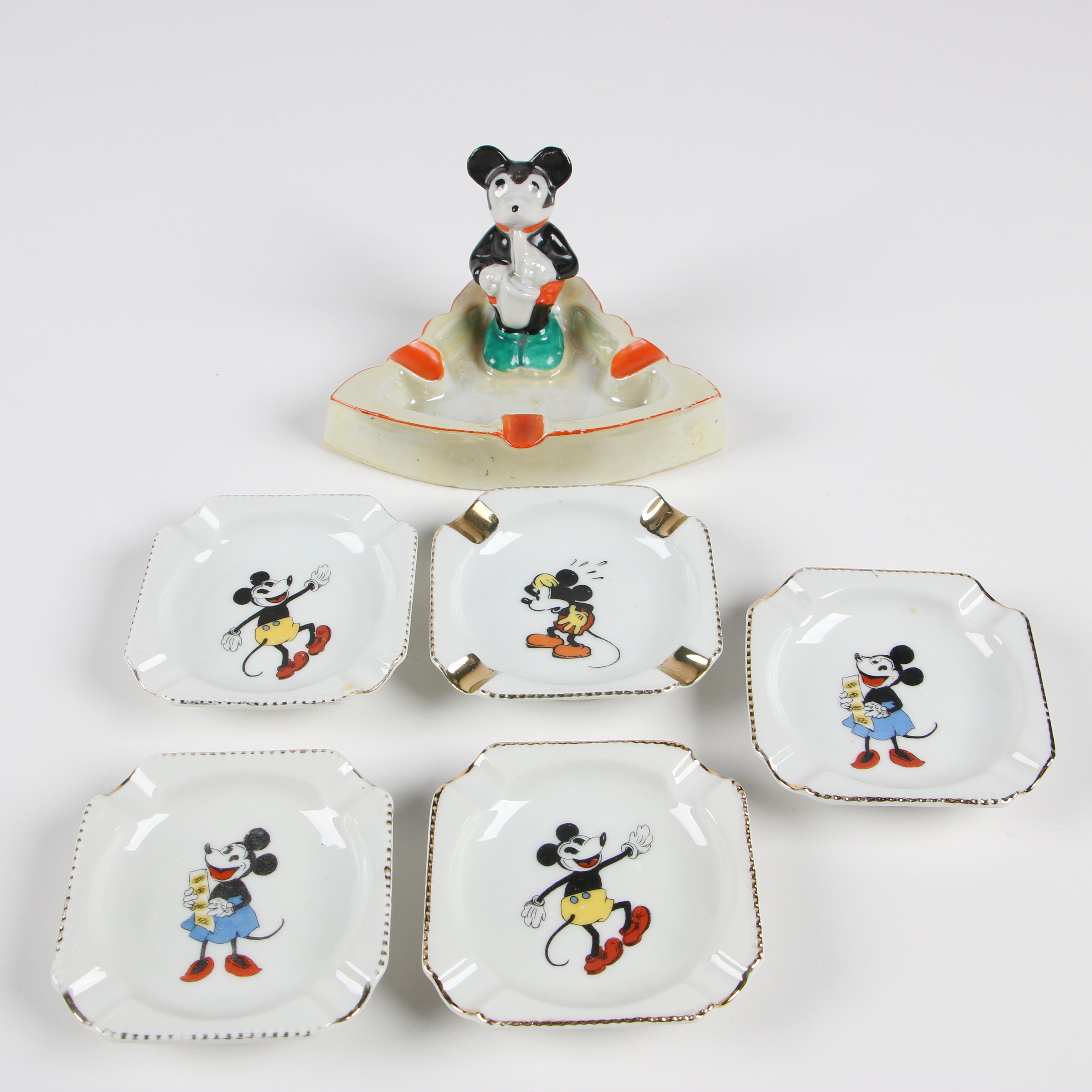 Japanese and German Mickey and Minnie Mouse Ashtrays, Circa 1930s