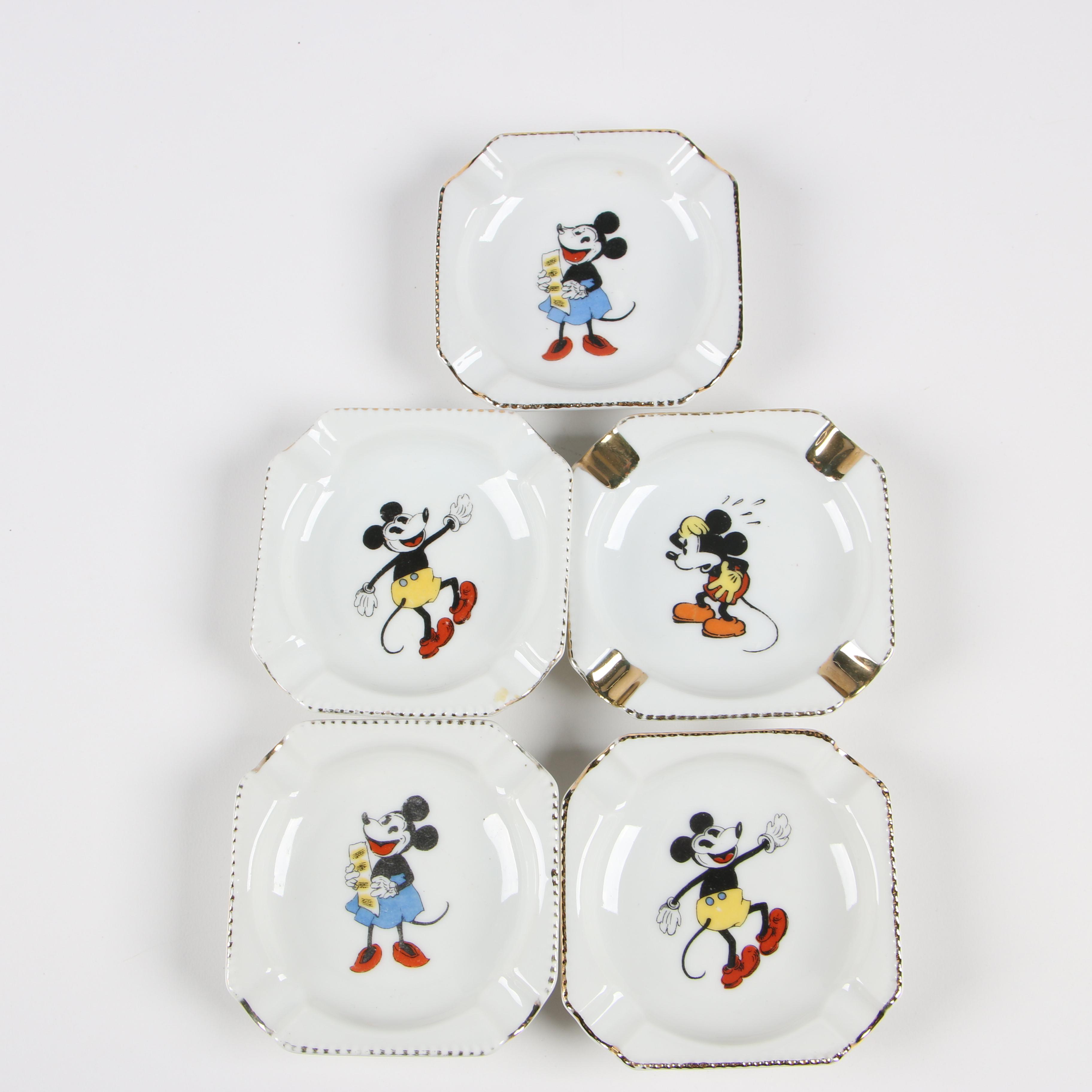 Japanese and German Mickey and Minnie Mouse Ashtrays, Circa 1930s