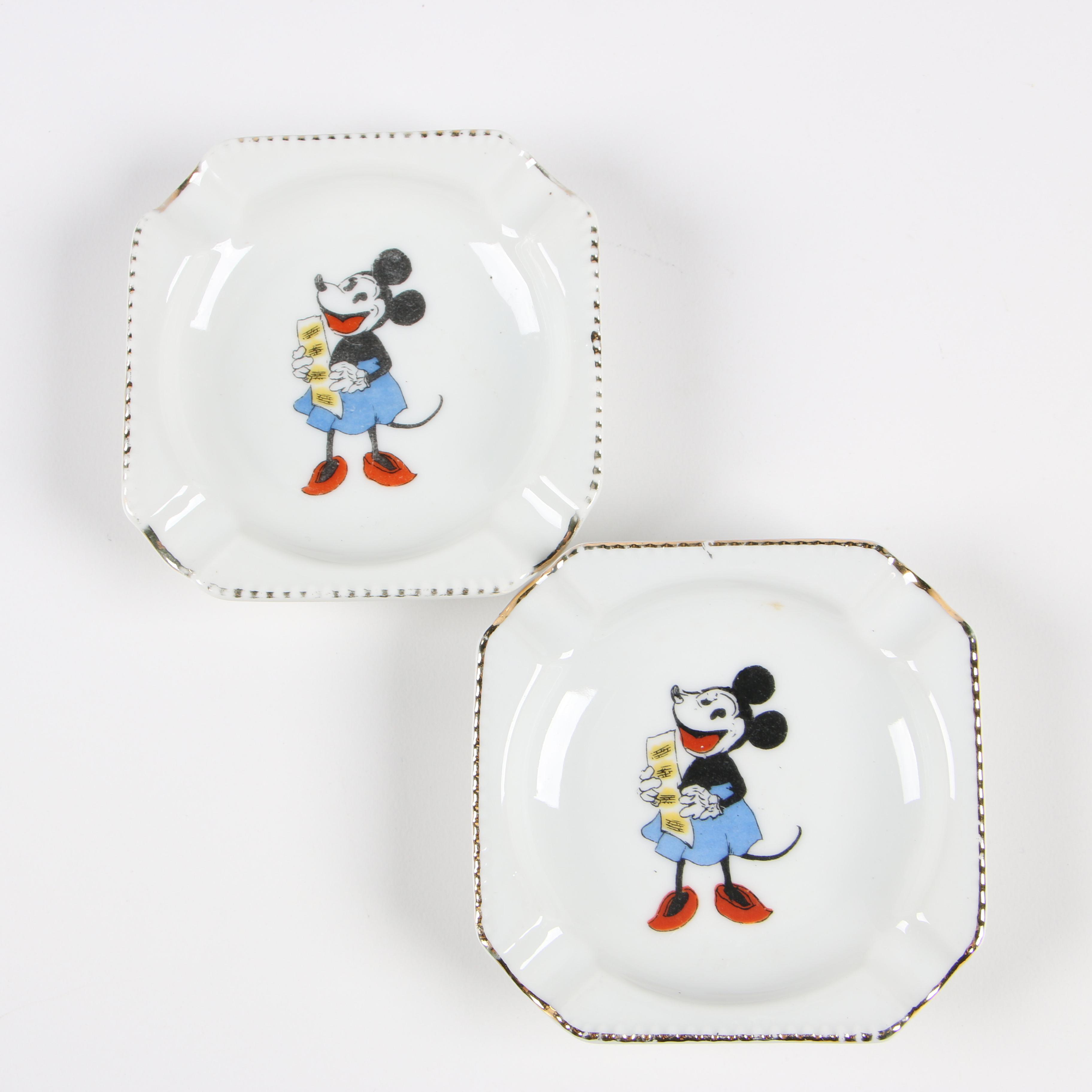 Japanese and German Mickey and Minnie Mouse Ashtrays, Circa 1930s