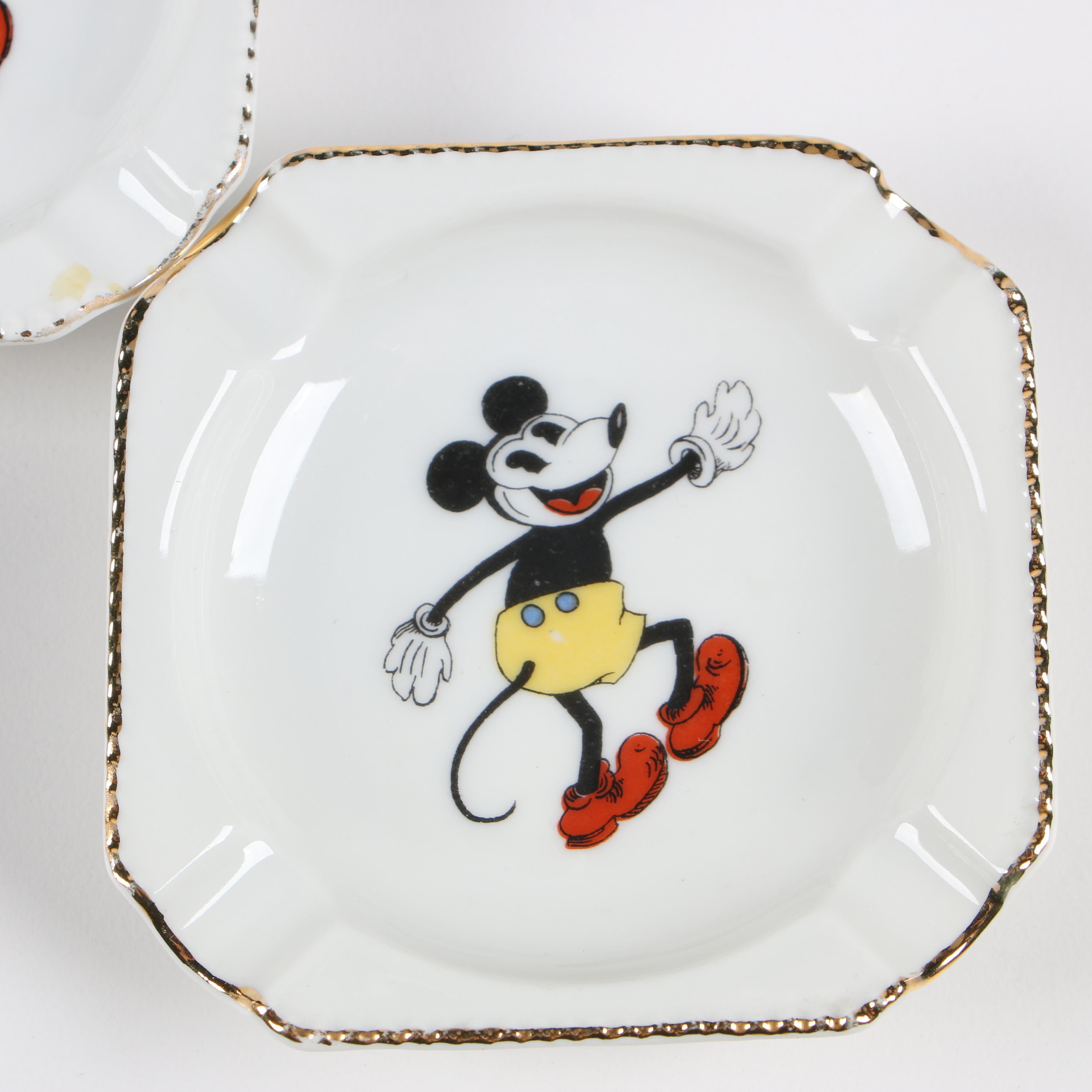 Japanese and German Mickey and Minnie Mouse Ashtrays, Circa 1930s