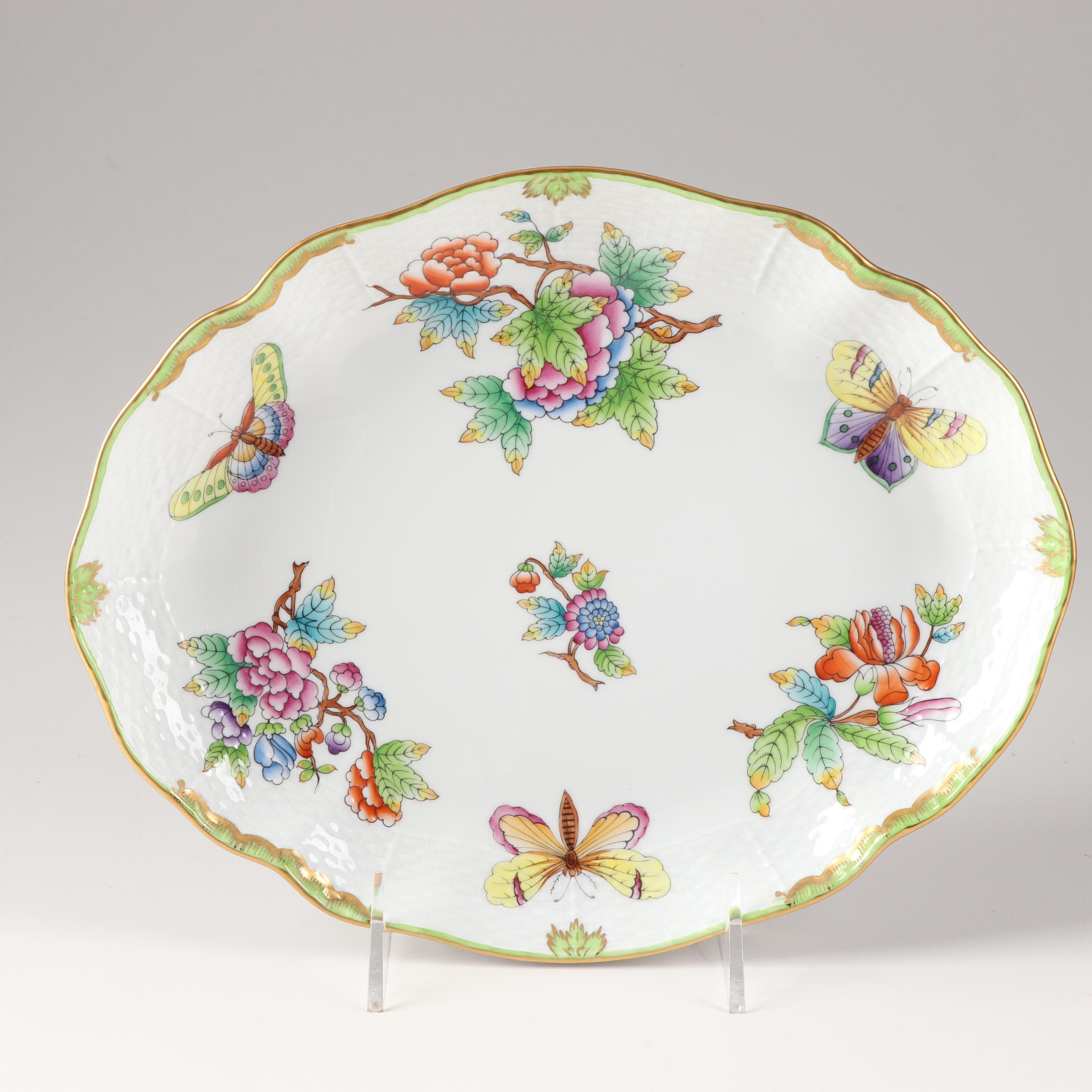 Herend Hungary "Queen Victoria Green" Gravy Boat With Under Plate