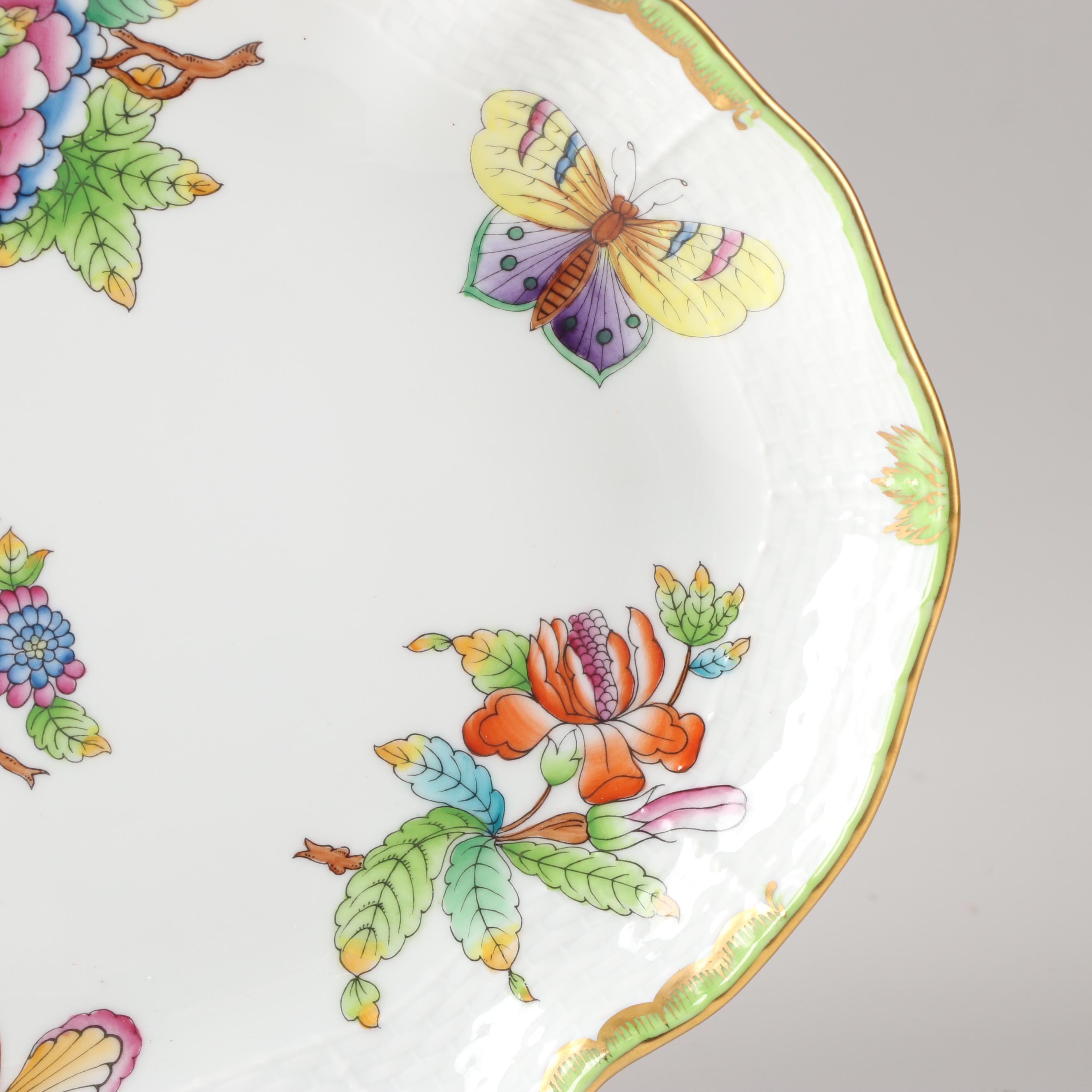 Herend Hungary "Queen Victoria Green" Gravy Boat With Under Plate