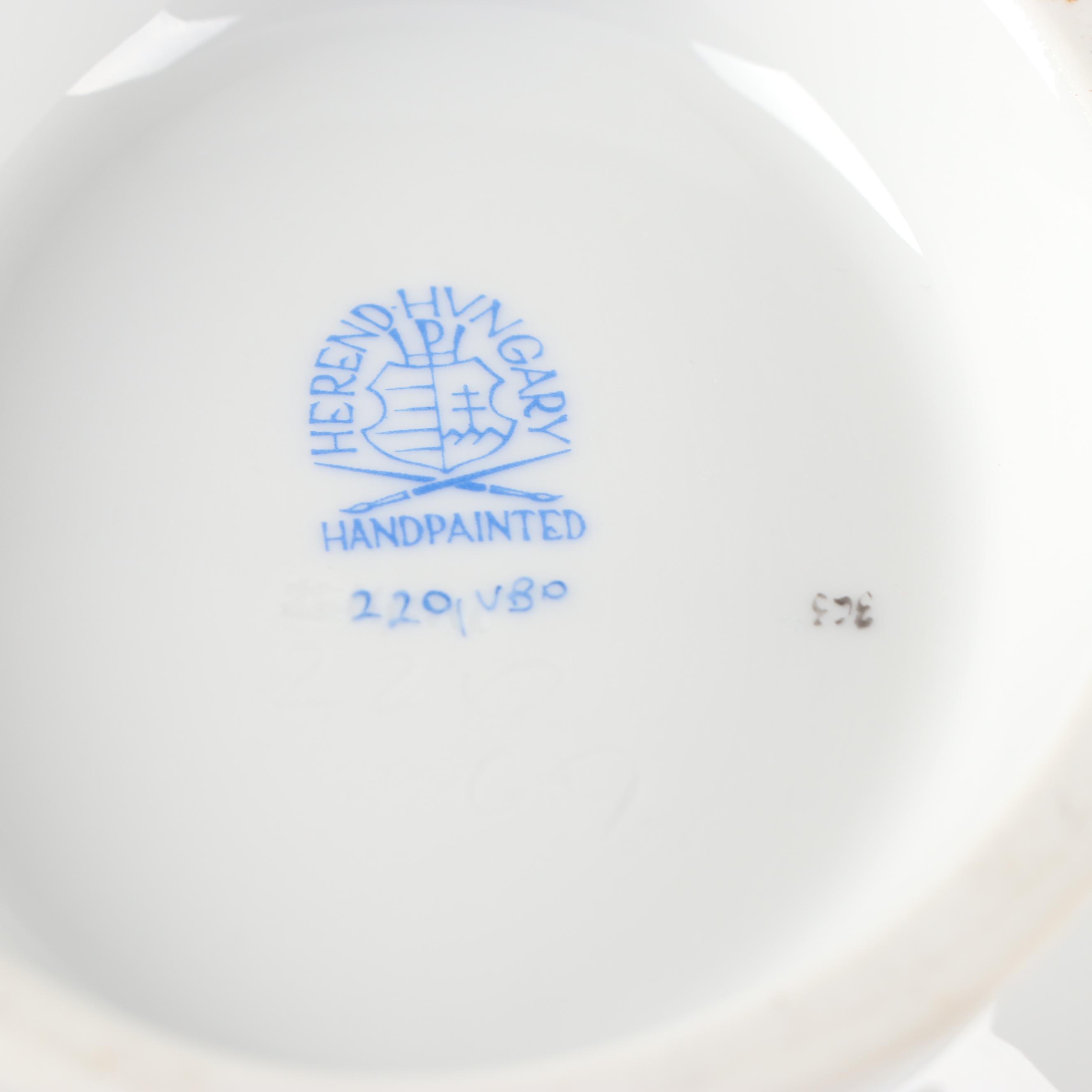 Herend Hungary "Queen Victoria Green" Gravy Boat With Under Plate