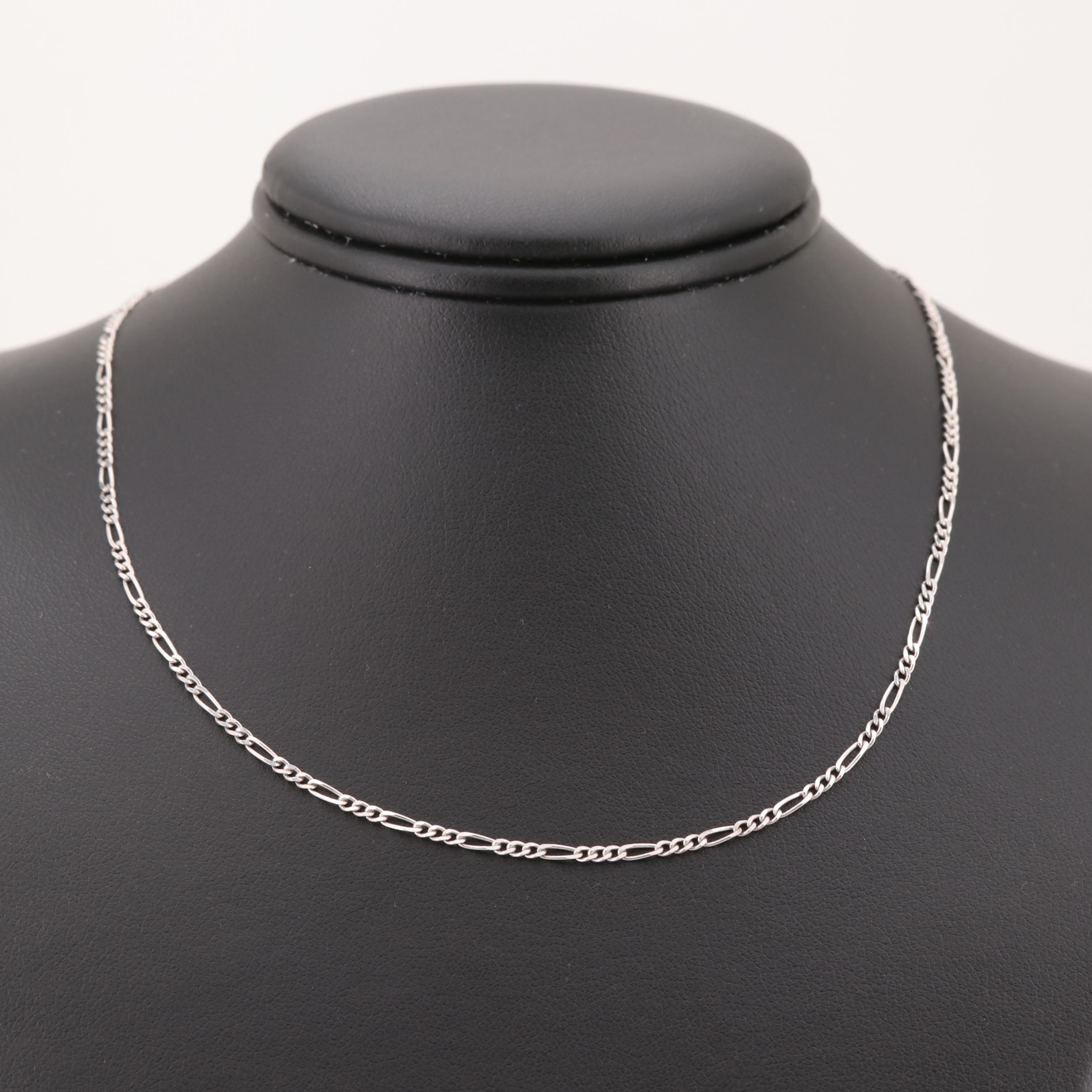 14K White Gold Figaro Chain Necklace