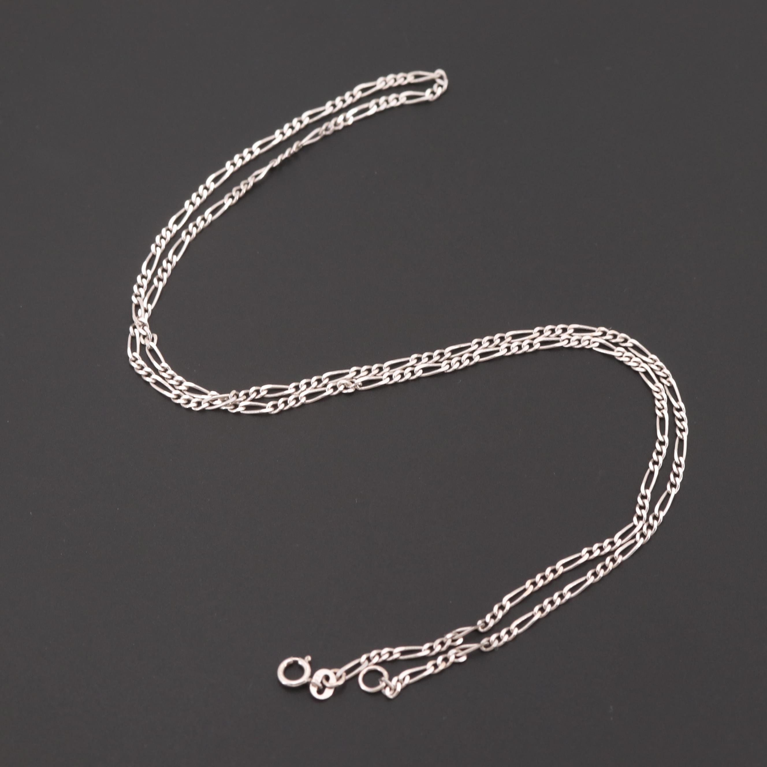 14K White Gold Figaro Chain Necklace